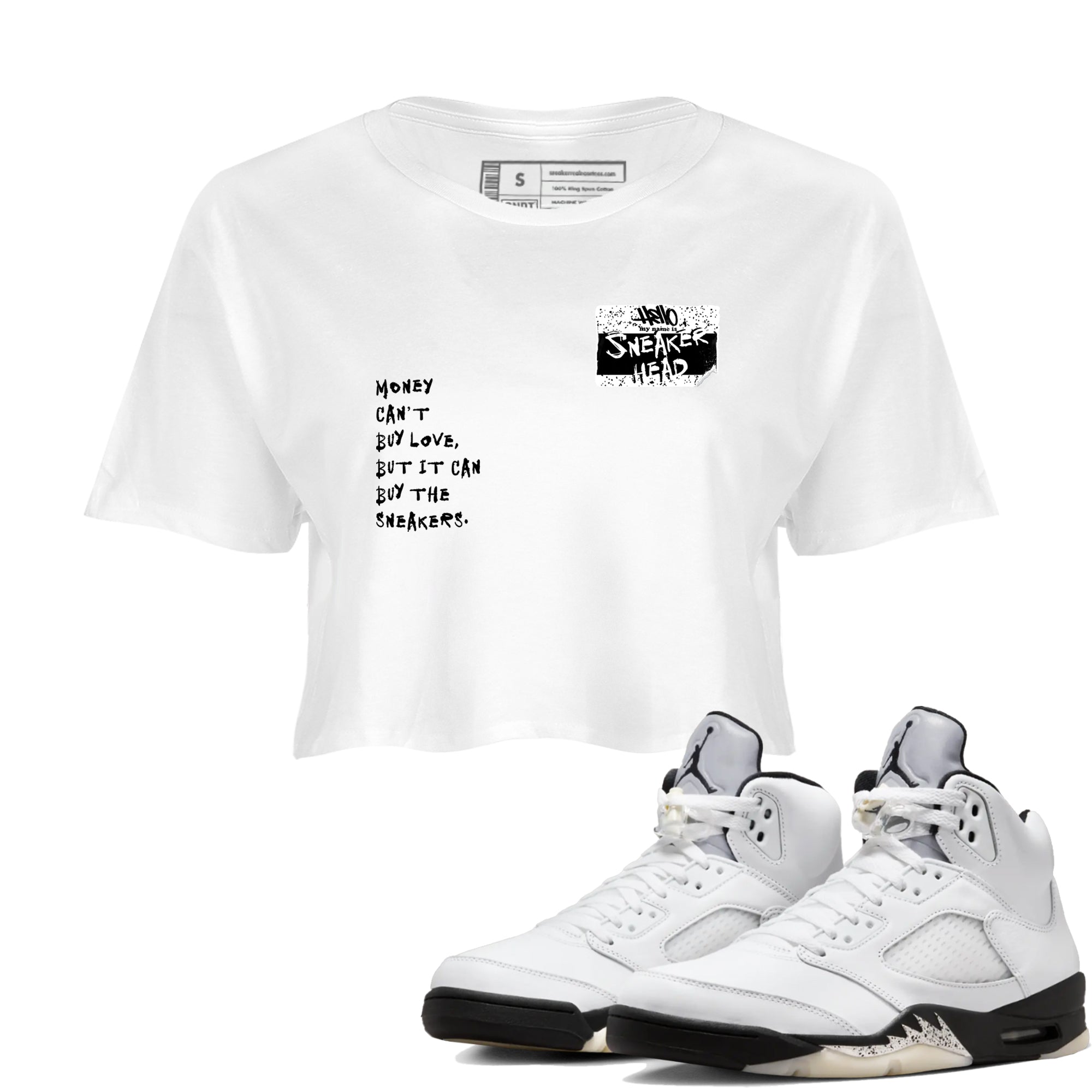 5s White Black shirts to match jordans Sneakerhead Badge sneaker match tees Air Jordan 5 White Black match shoes to clothes Drip Gear Zone unisex cotton White 1 crop tee