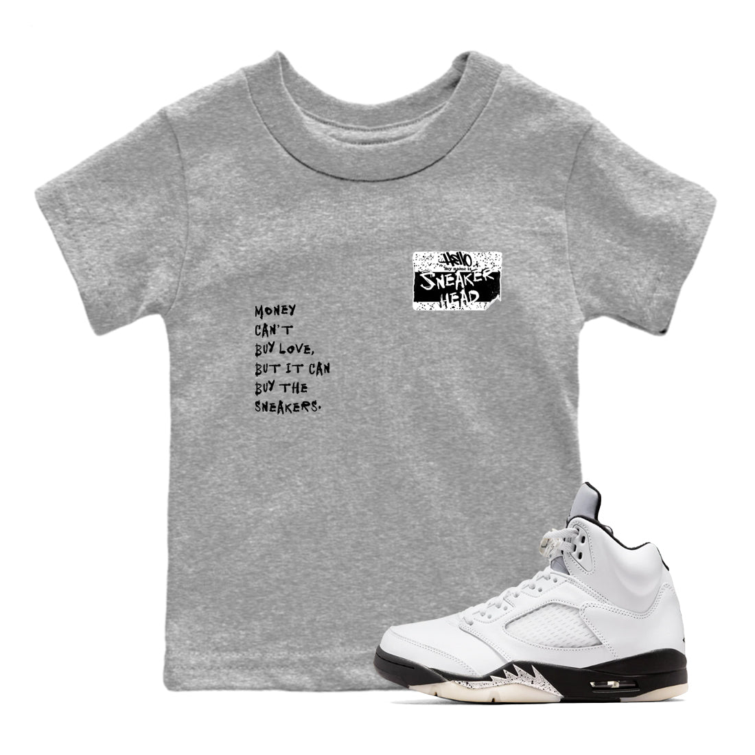 5s White Black shirts to match jordans Sneakerhead Badge sneaker match tees Air Jordan 5 White Black match shoes to clothes Drip Gear Zone Youth Baby Heather Grey 1 tee