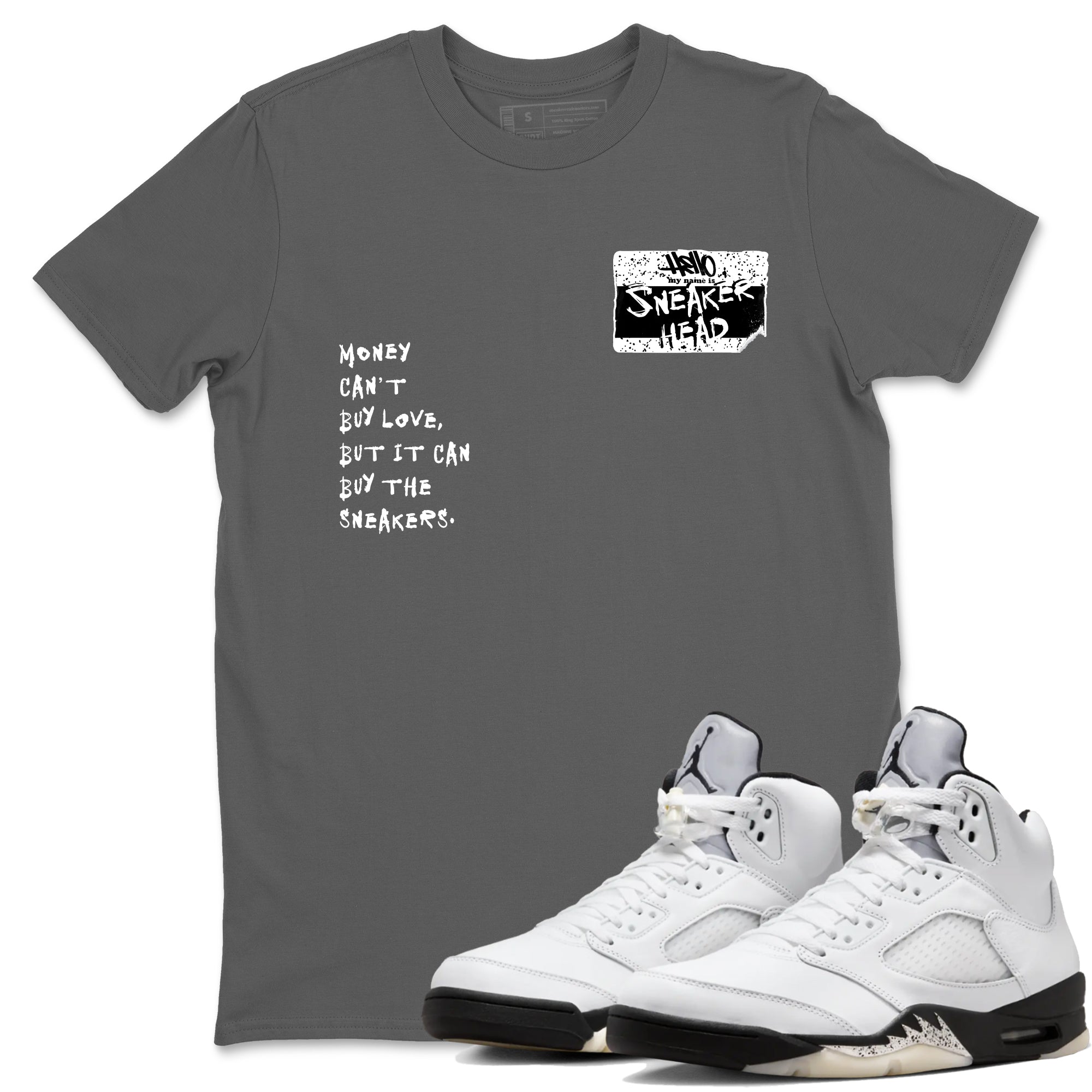 5s White Black shirts to match jordans Sneakerhead Badge sneaker match tees Air Jordan 5 White Black match shoes to clothes Drip Gear Zone unisex cotton Cool Grey 1 shirts