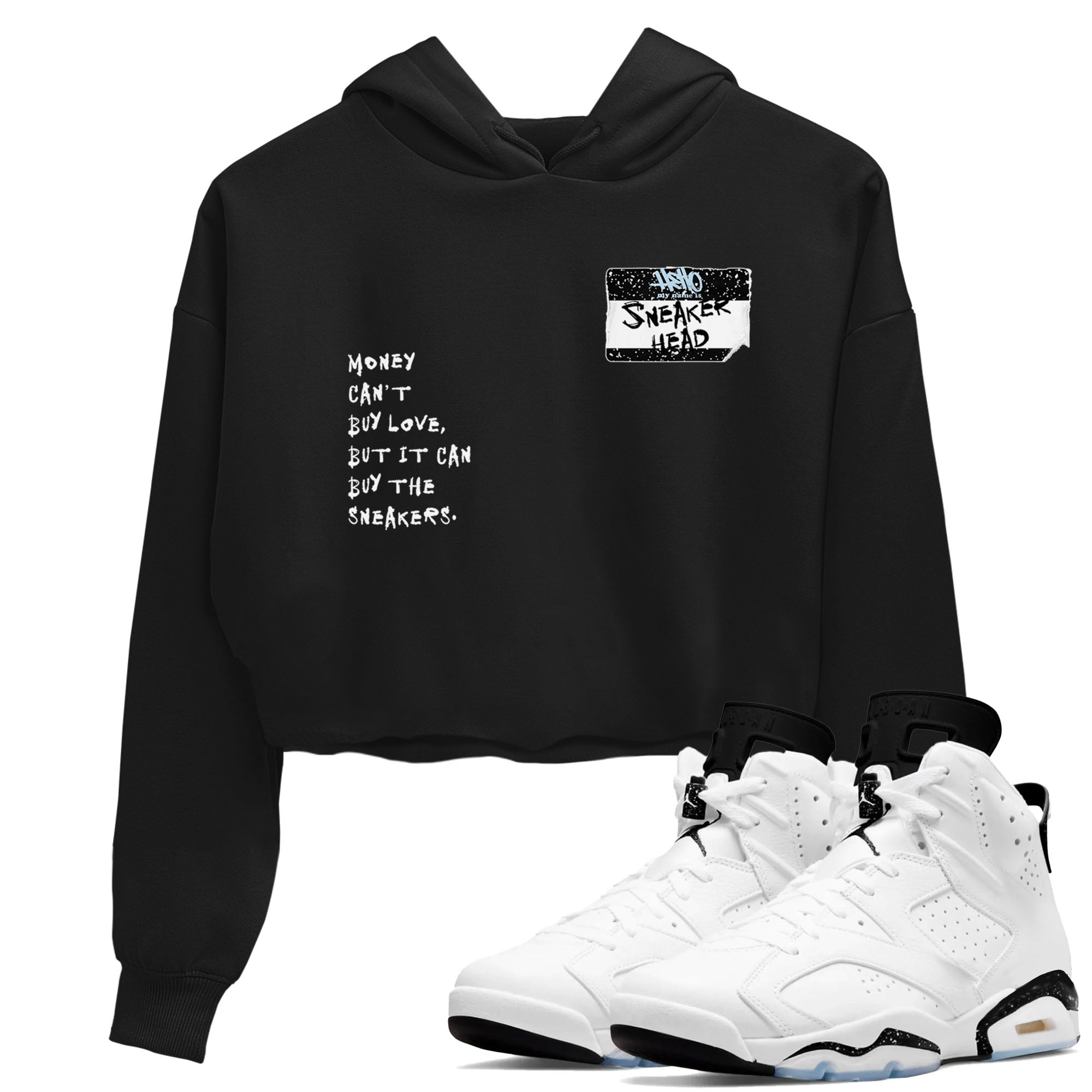 6s White Black shirt to match jordans Sneakerhead Badge sneaker tees Air Jordan 6 White Black Drip Gear Zone Black 1 crop length shirt