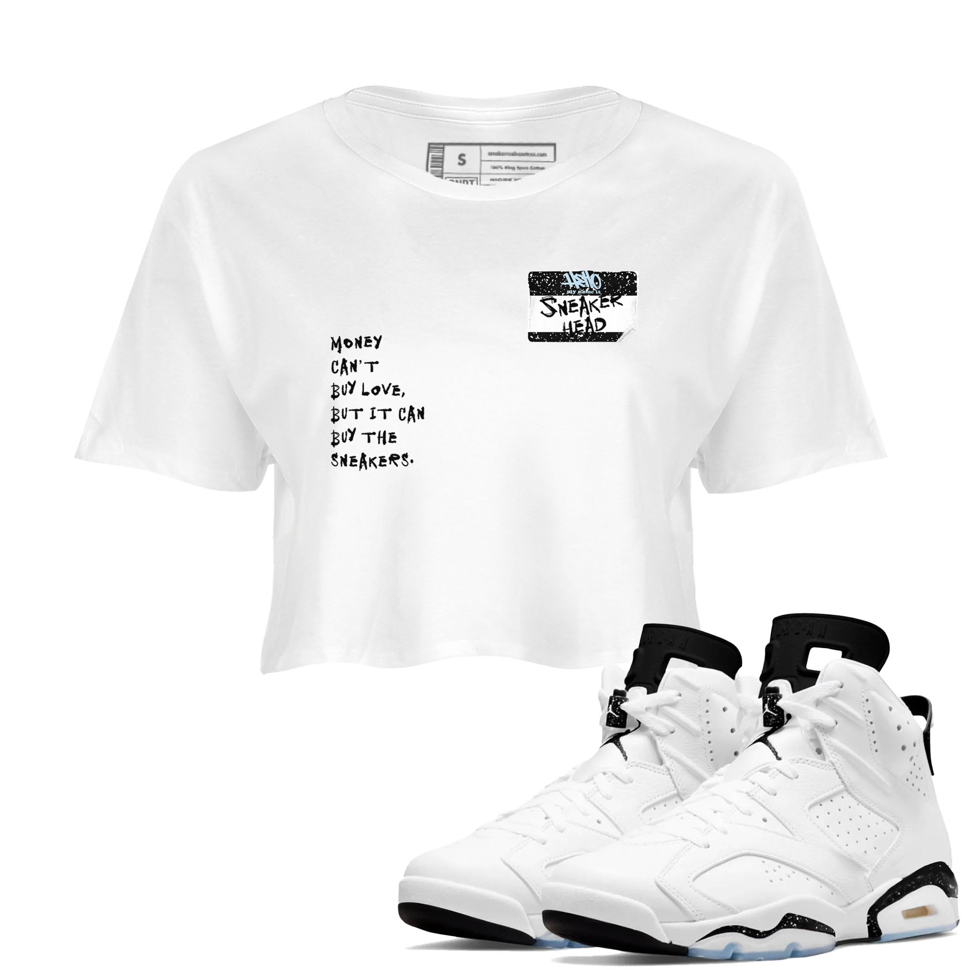 6s Reverse Cookies shirt to match jordans Sneakerhead Badge sneaker tees Air Jordan 6 Reverse Cookies Drip Gear Zone White 1 crop length shirt