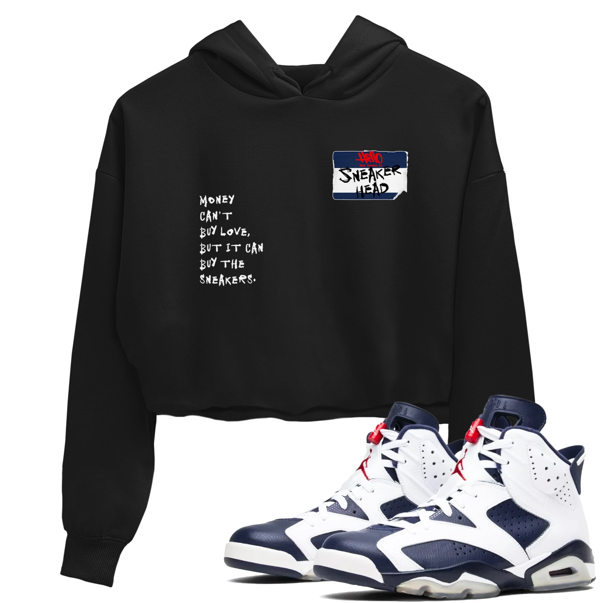 6s White And Midnight Navy shirts to match jordans Sneakerhead Badge sneaker match tees Air Jordan 6 White And Midnight Navy Drip Gear Zone unisex cotton Black 1 Crop Shirts