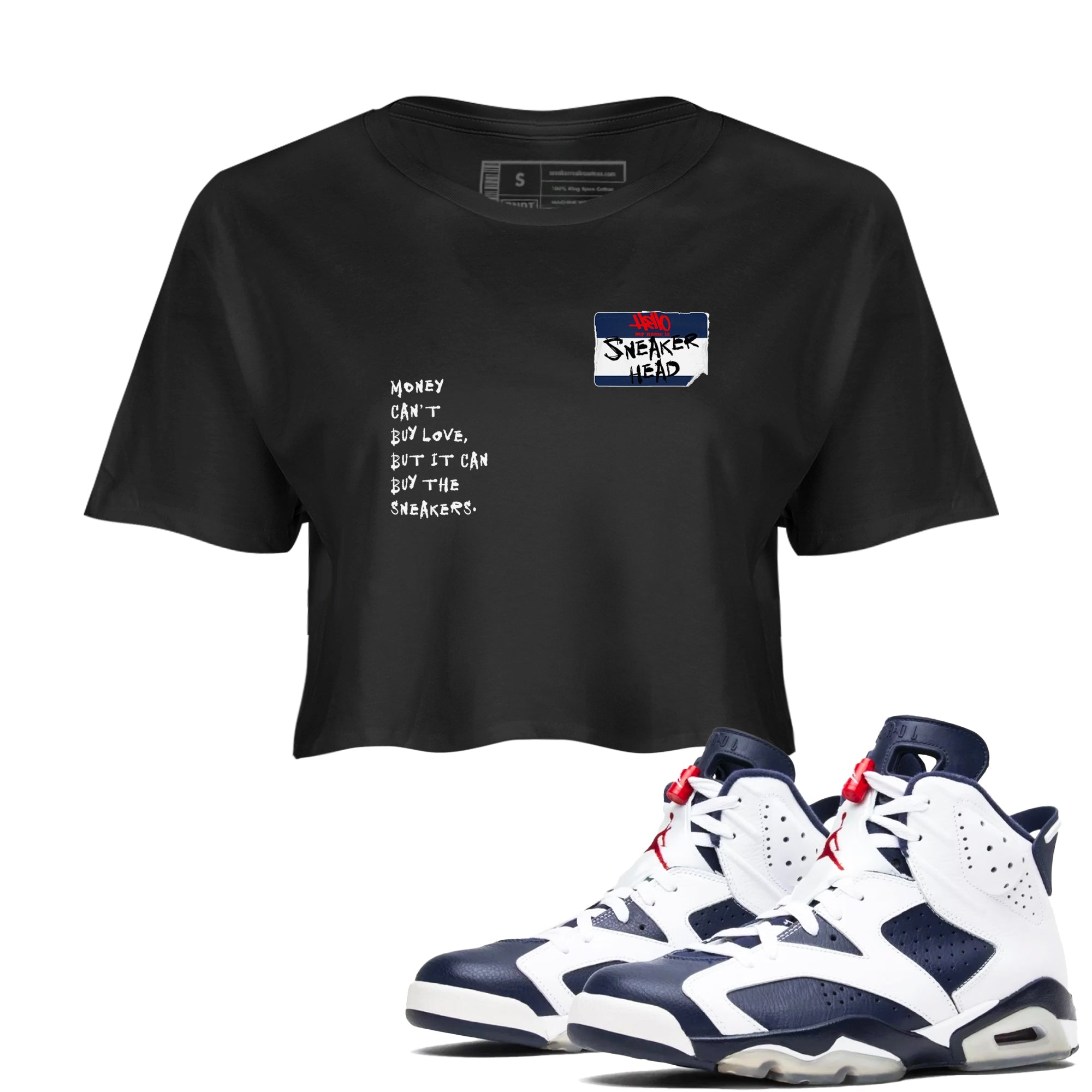 6s White And Midnight Navy shirts to match jordans Sneakerhead Badge sneaker match tees Air Jordan 6 White And Midnight Navy Drip Gear Zone unisex cotton Black 1 Crop Shirts