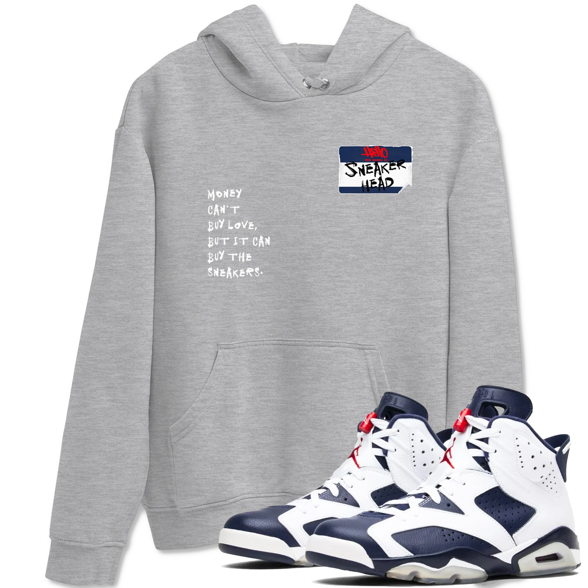 6s White And Midnight Navy shirts to match jordans Sneakerhead Badge sneaker match tees Air Jordan 6 White And Midnight Navy Drip Gear Zone unisex cotton Heather Grey 1 crew neck shirts