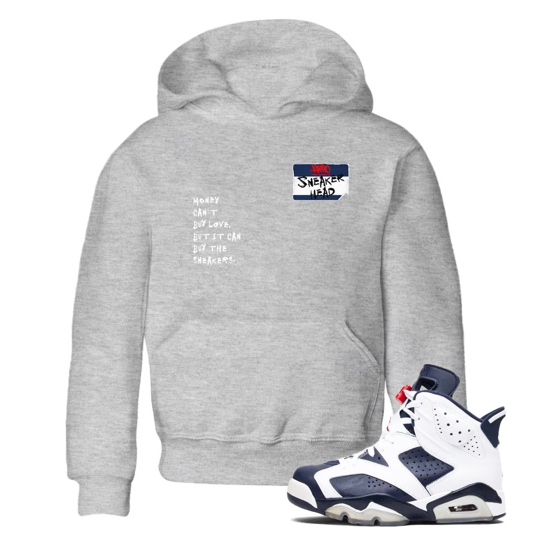 6s White And Midnight Navy shirts to match jordans Sneakerhead Badge sneaker match tees Air Jordan 6 White And Midnight Navy Drip Gear Zone Youth Baby Heather Grey 1 crew neck shirts