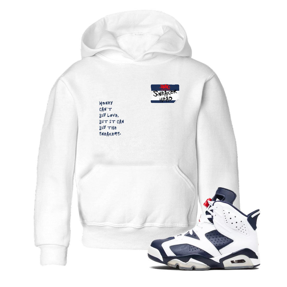 6s White And Midnight Navy shirts to match jordans Sneakerhead Badge sneaker match tees Air Jordan 6 White And Midnight Navy Drip Gear Zone Youth Baby White 1 crew neck shirts