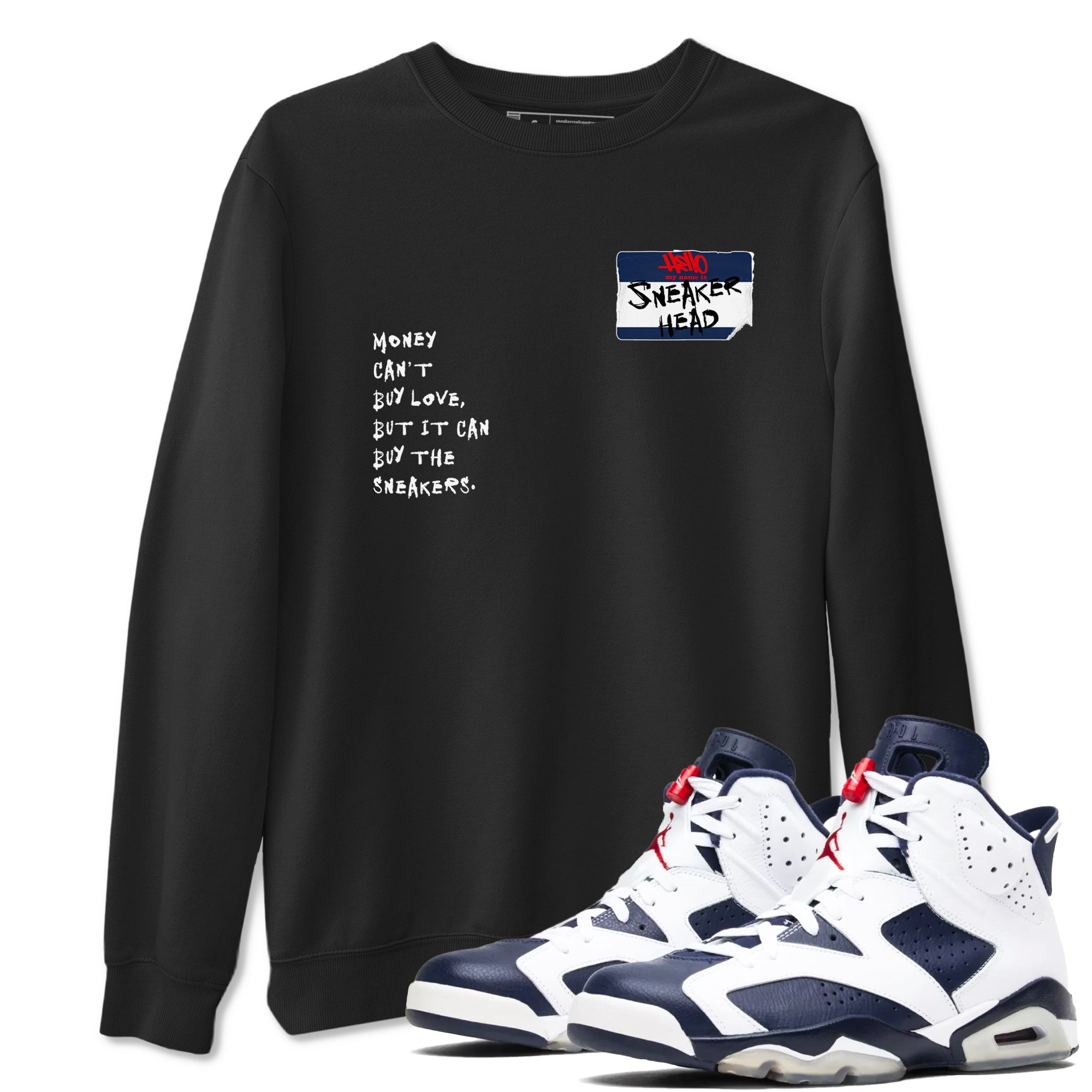 6s White And Midnight Navy shirts to match jordans Sneakerhead Badge sneaker match tees Air Jordan 6 White And Midnight Navy Drip Gear Zone unisex cotton Black 1 crew neck shirts