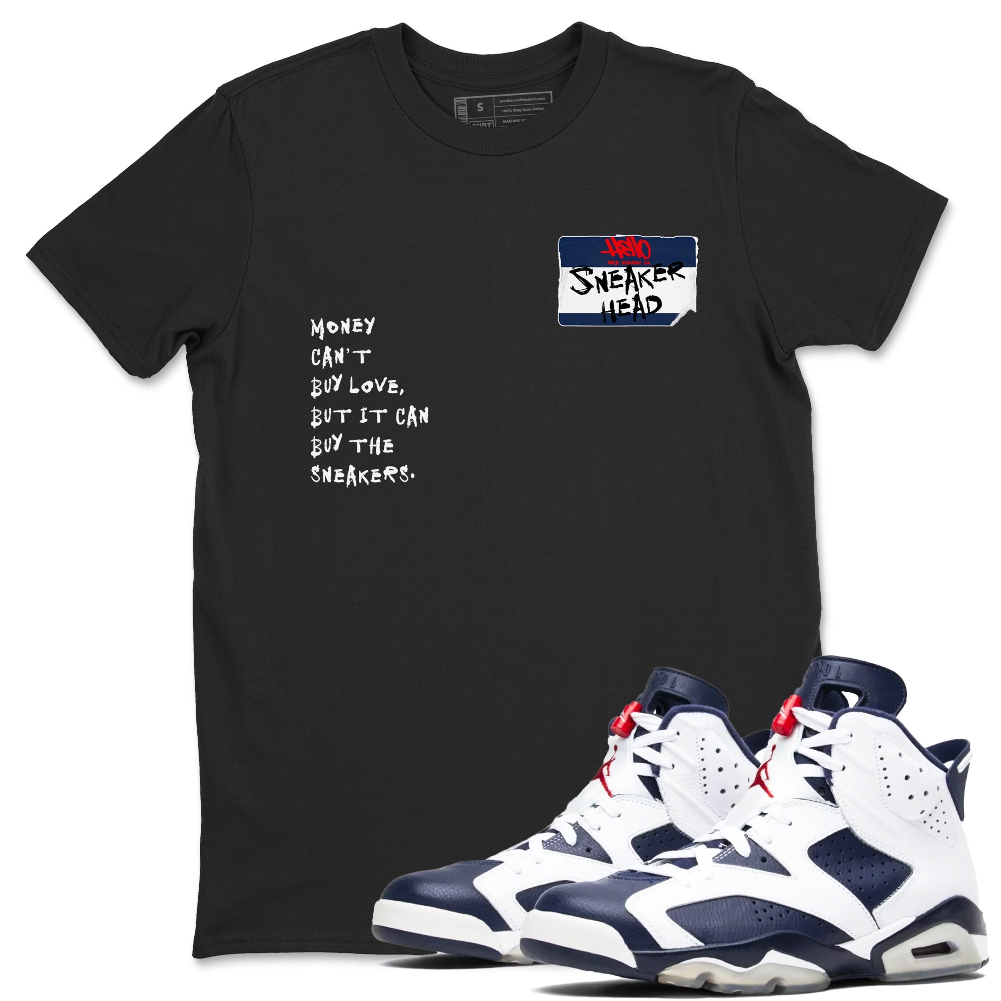 6s White And Midnight Navy shirts to match jordans Sneakerhead Badge sneaker match tees Air Jordan 6 White And Midnight Navy Drip Gear Zone unisex cotton Black 1 crew neck shirts