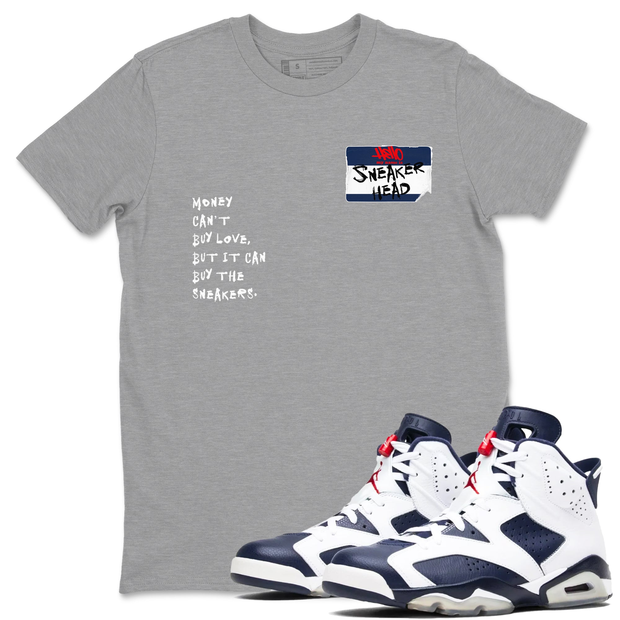 6s White And Midnight Navy shirts to match jordans Sneakerhead Badge sneaker match tees Air Jordan 6 White And Midnight Navy Drip Gear Zone unisex cotton Heather Grey 1 crew neck shirts