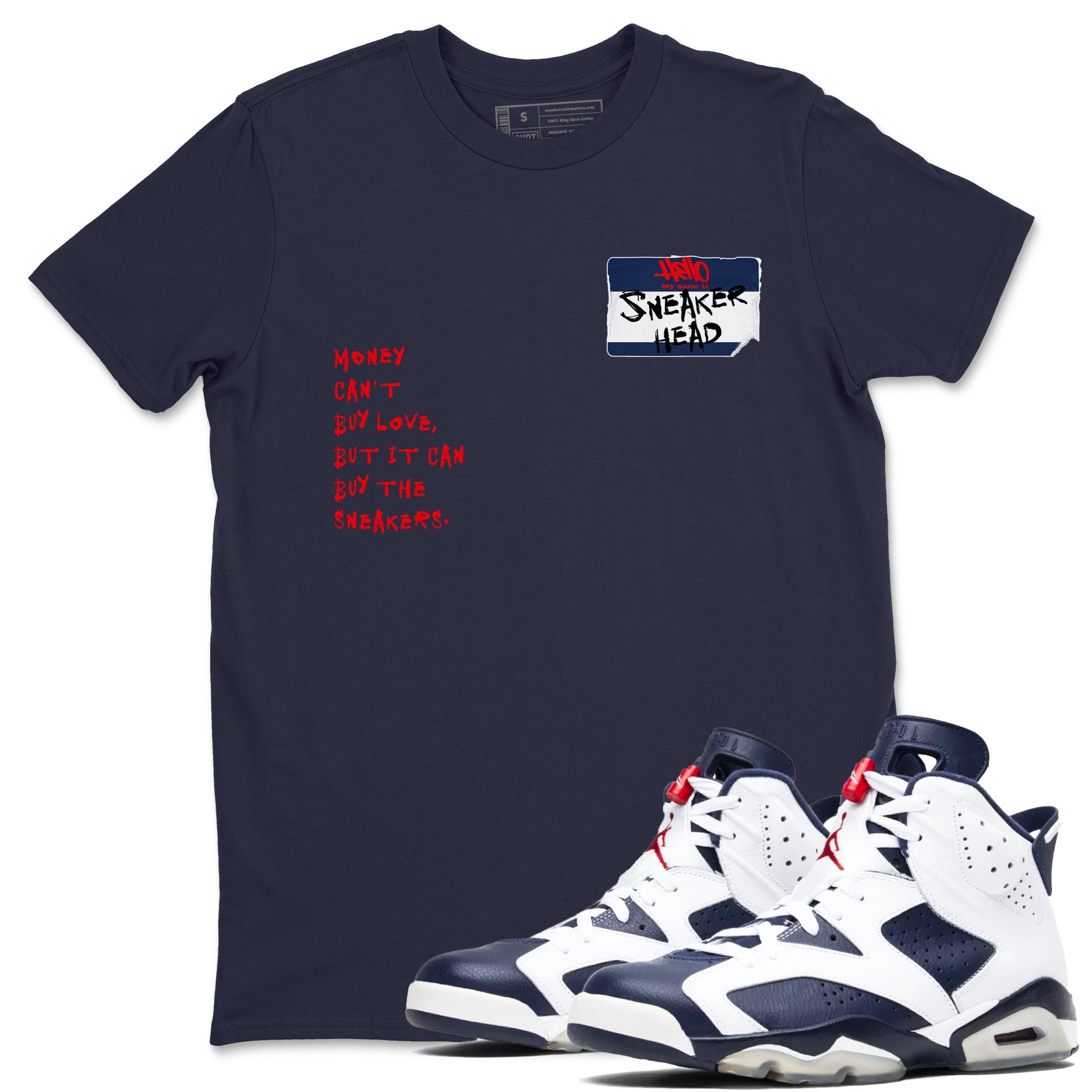 6s White And Midnight Navy shirts to match jordans Sneakerhead Badge sneaker match tees Air Jordan 6 White And Midnight Navy Drip Gear Zone unisex cotton Navy 1 crew neck shirts