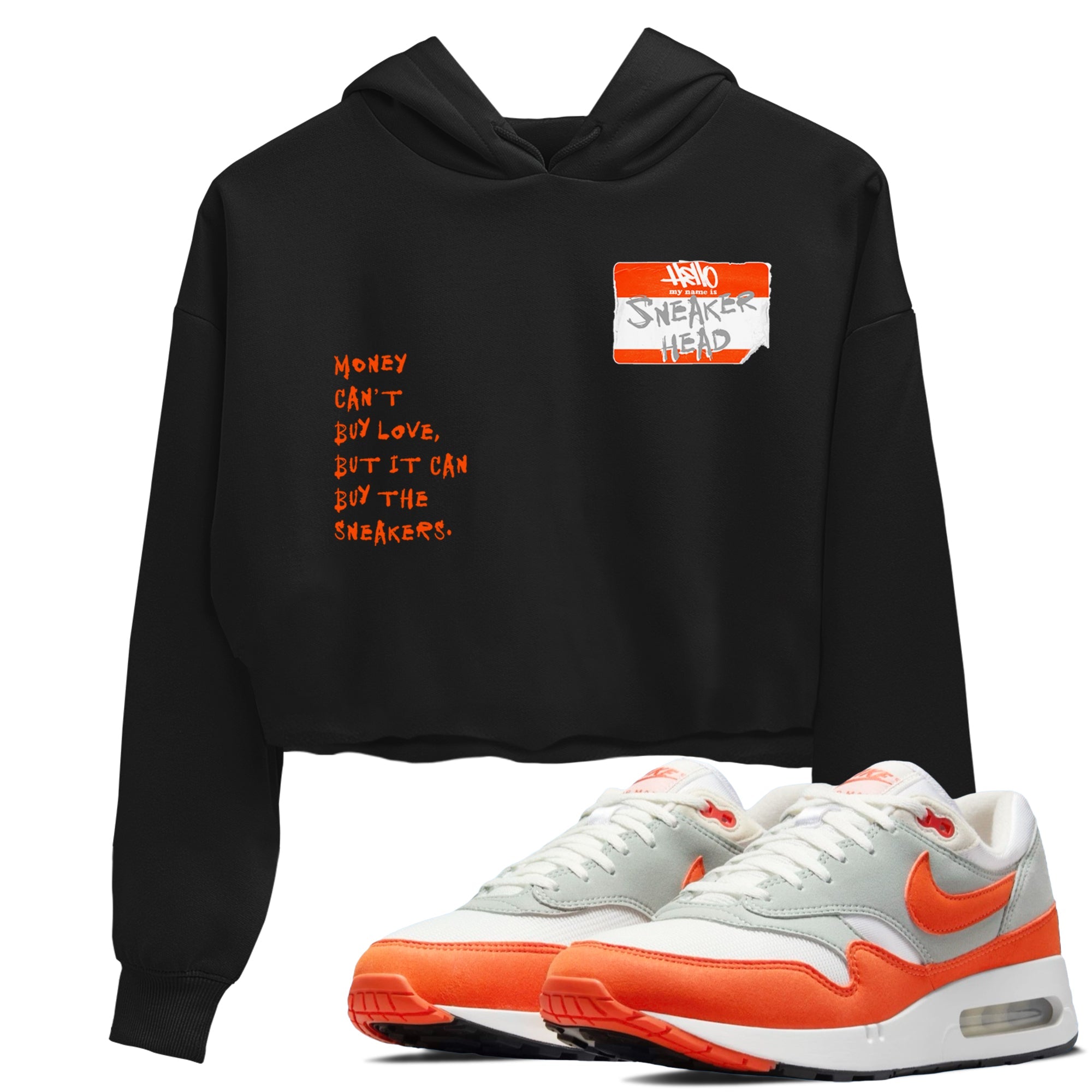 Air Max 1 OG '86 'Summit White and Cosmic Clay shirts to match jordans Sneakerhead Badge sneaker match tees Air Max 1 Cosmic Clay match shoes to clothes Drip Gear Zone unisex cotton Black 1 crop tee