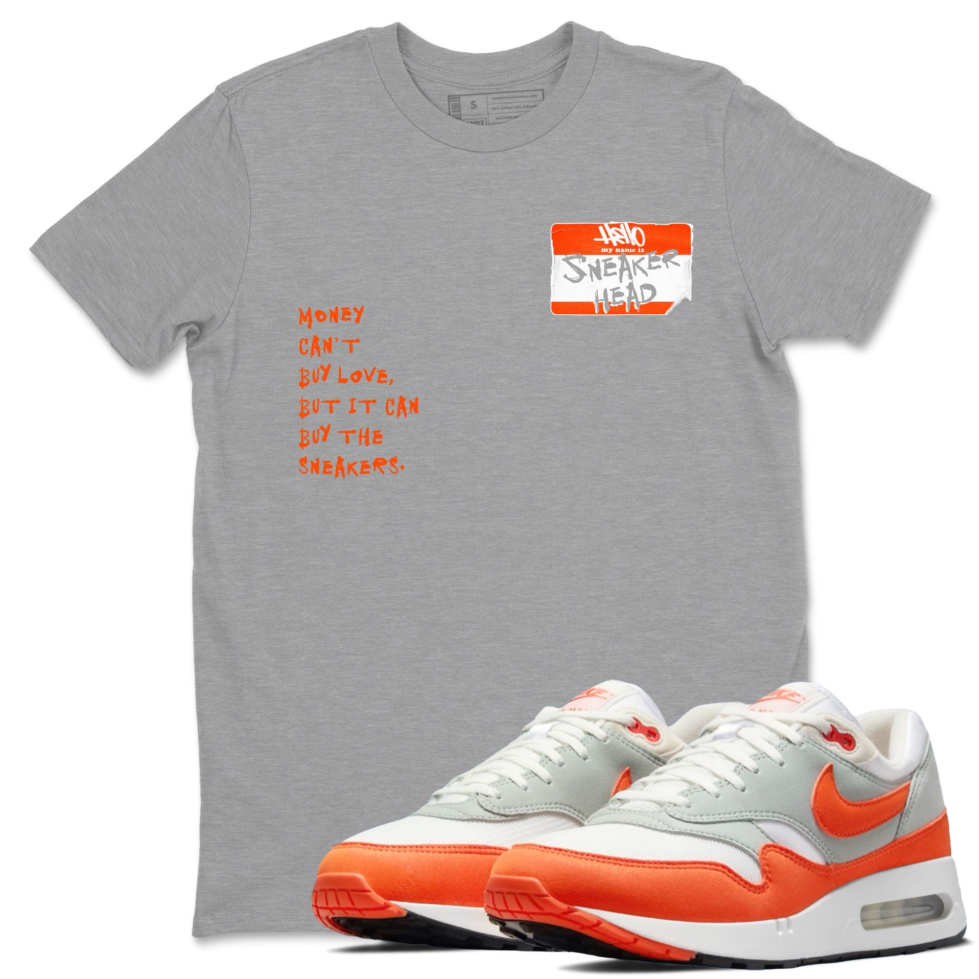 Air Max 1 OG '86 'Summit White and Cosmic Clay shirts to match jordans Sneakerhead Badge sneaker match tees Air Max 1 Cosmic Clay match shoes to clothes Drip Gear Zone unisex cotton Heather Grey 1 shirts