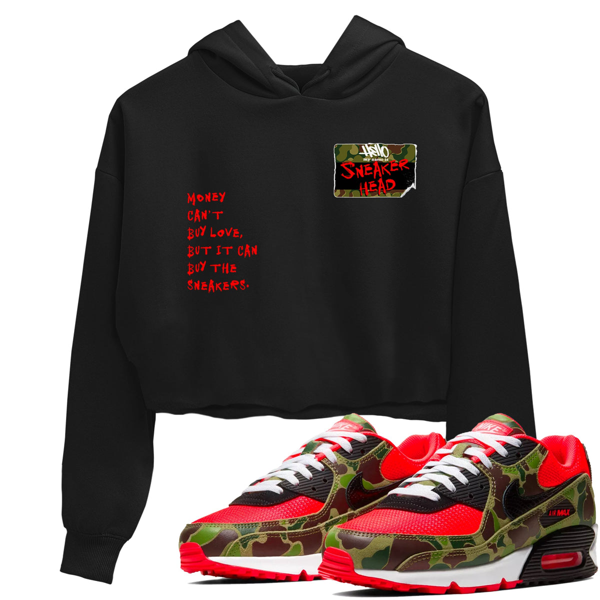 Air Max 90 Duck Camo shirts to match jordans Sneakerhead Badge sneaker match tees Air Max 90 Reverse Duck Camo match shoes to clothes Drip Gear Zone unisex cotton Black 1 crop tee