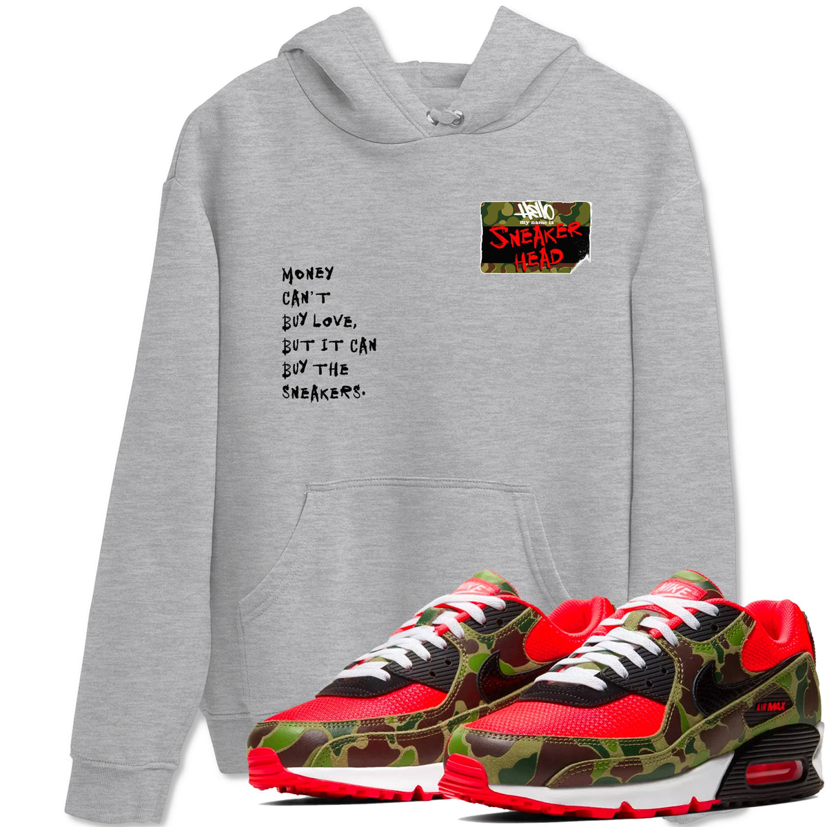 Air Max 90 Duck Camo shirts to match jordans Sneakerhead Badge sneaker match tees Air Max 90 Reverse Duck Camo match shoes to clothes Drip Gear Zone unisex cotton Heather Grey 1 shirts