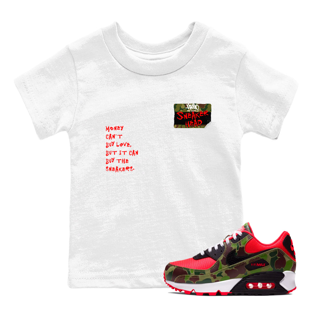 Air Max 90 Duck Camo shirts to match jordans Sneakerhead Badge sneaker match tees Air Max 90 Reverse Duck Camo match shoes to clothes Drip Gear Zone Youth Baby White 1 tee