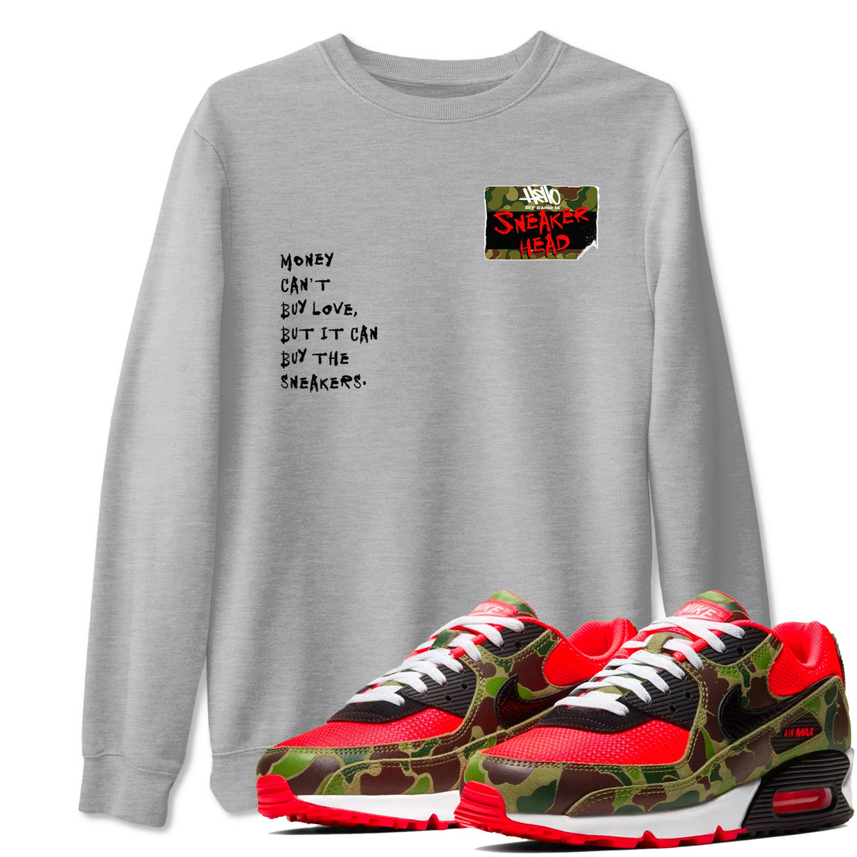 Air Max 90 Duck Camo shirts to match jordans Sneakerhead Badge sneaker match tees Air Max 90 Reverse Duck Camo match shoes to clothes Drip Gear Zone unisex cotton Heather Grey 1 shirts