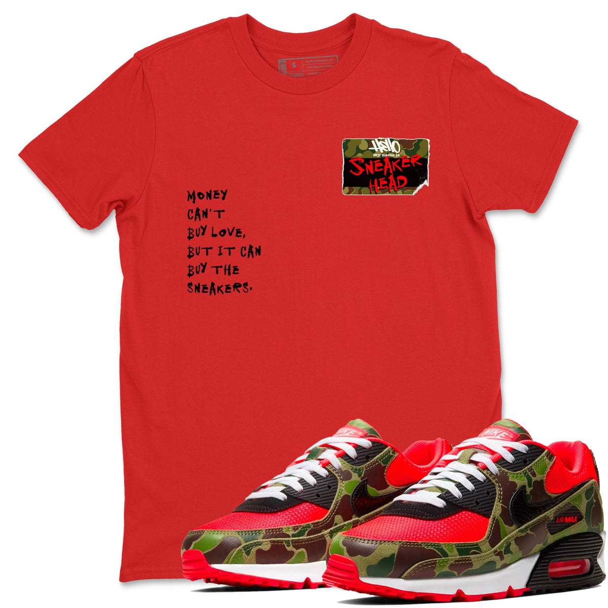 Air Max 90 Duck Camo shirts to match jordans Sneakerhead Badge sneaker match tees Air Max 90 Reverse Duck Camo match shoes to clothes Drip Gear Zone unisex cotton Red 1 shirts