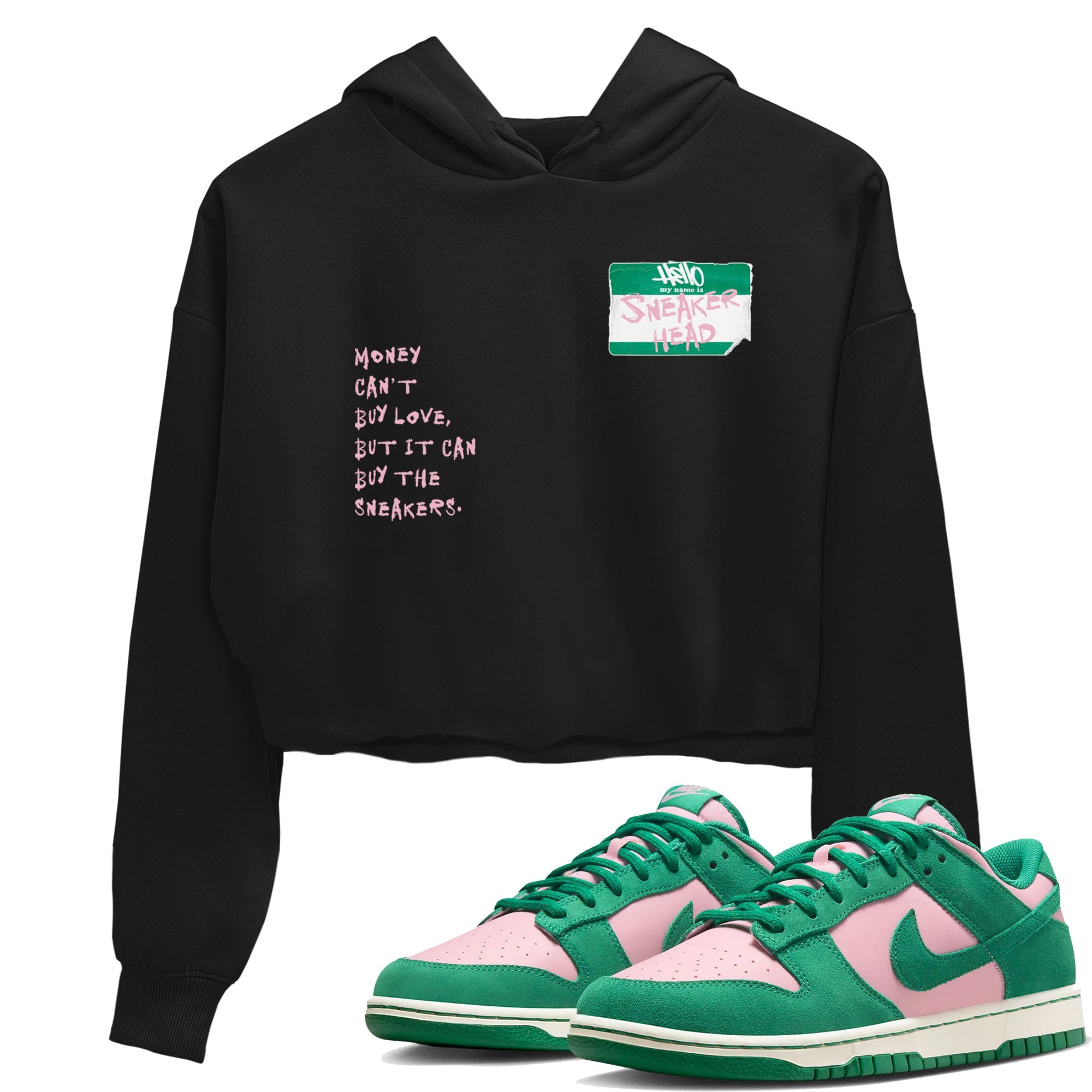 Dunk Medium Soft Pink Malachite shirt to match jordans Sneakerhead Badge sneaker tees Dunk Medium Soft Pink Malachite Drip Gear Zone Black 1 crop length shirt