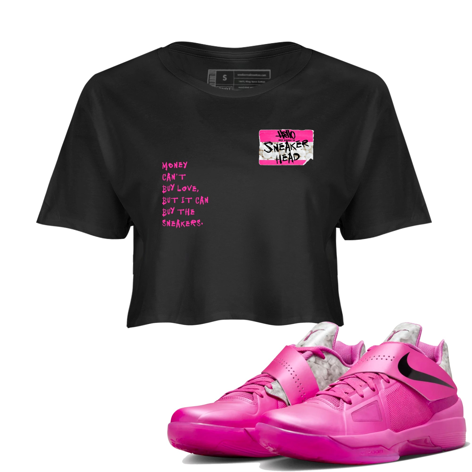 Nike KD 4 Retro Aunt Pearl shirts to match jordans Sneakerhead Badge sneaker match tees Nike KD 4 Aunt Pearl match shoes to clothes Drip Gear Zone unisex cotton Black 1 crop tee