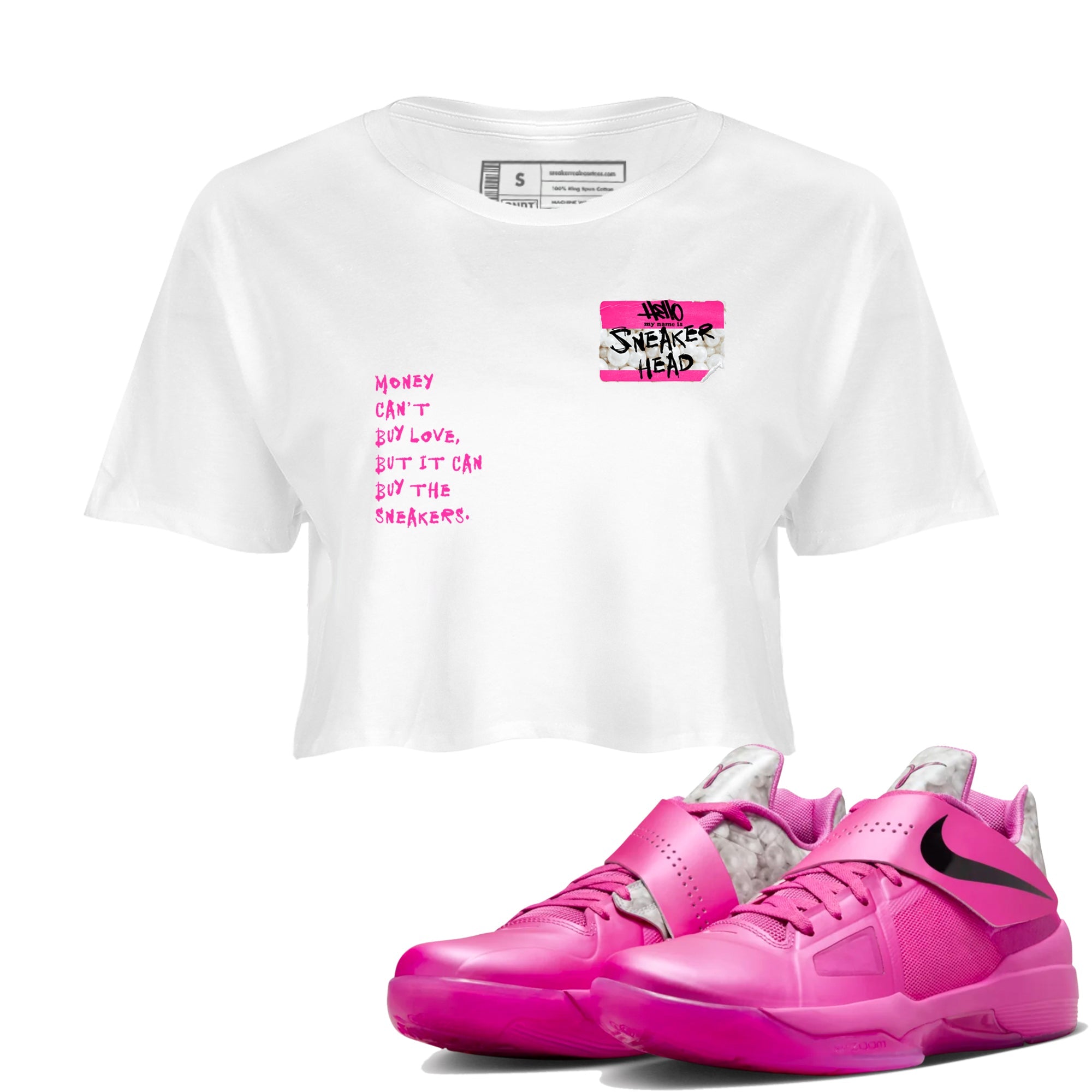 Nike KD 4 Retro Aunt Pearl shirts to match jordans Sneakerhead Badge sneaker match tees Nike KD 4 Aunt Pearl match shoes to clothes Drip Gear Zone unisex cotton White 1 crop tee
