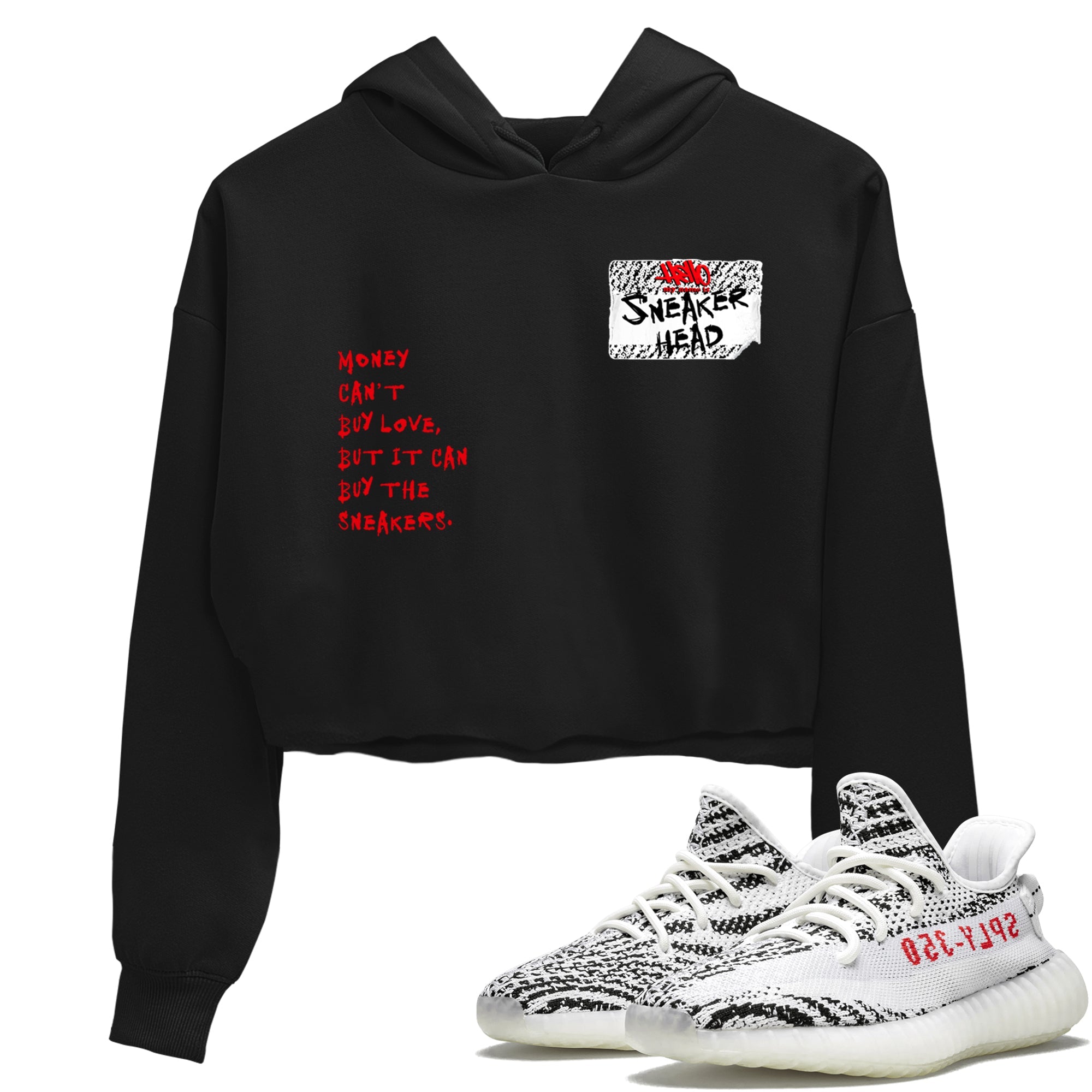 Yeezy 350 Zebra shirts to match jordans Sneakerhead Badge sneaker match tees Yeezy 350 Zebra match shoes to clothes Drip Gear Zone unisex cotton Black 1 crop tee