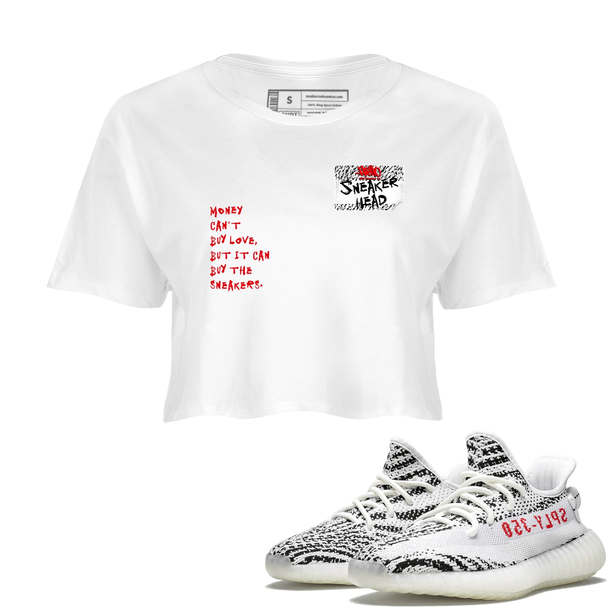 Yeezy 350 Zebra shirts to match jordans Sneakerhead Badge sneaker match tees Yeezy 350 Zebra match shoes to clothes Drip Gear Zone unisex cotton White 1 crop tee