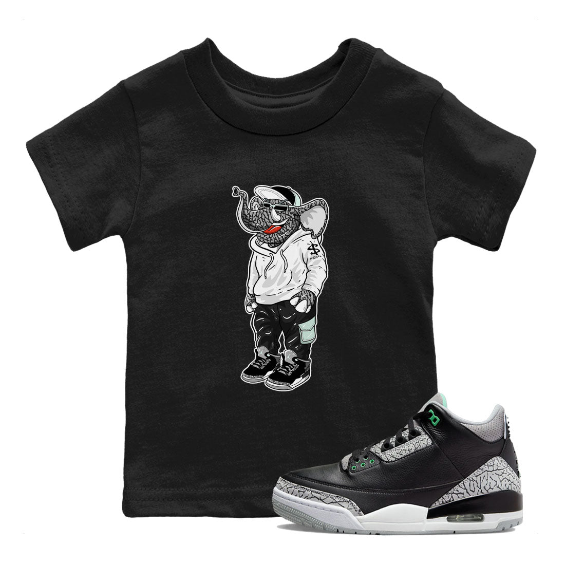 Air Jordan 3 Green Glow shirt to match jordans Sneakerhead Elephant sneaker tees Air Jordan 3 Green Glow Drip Gear Zone baby toddler Black 1 cotton Shirt