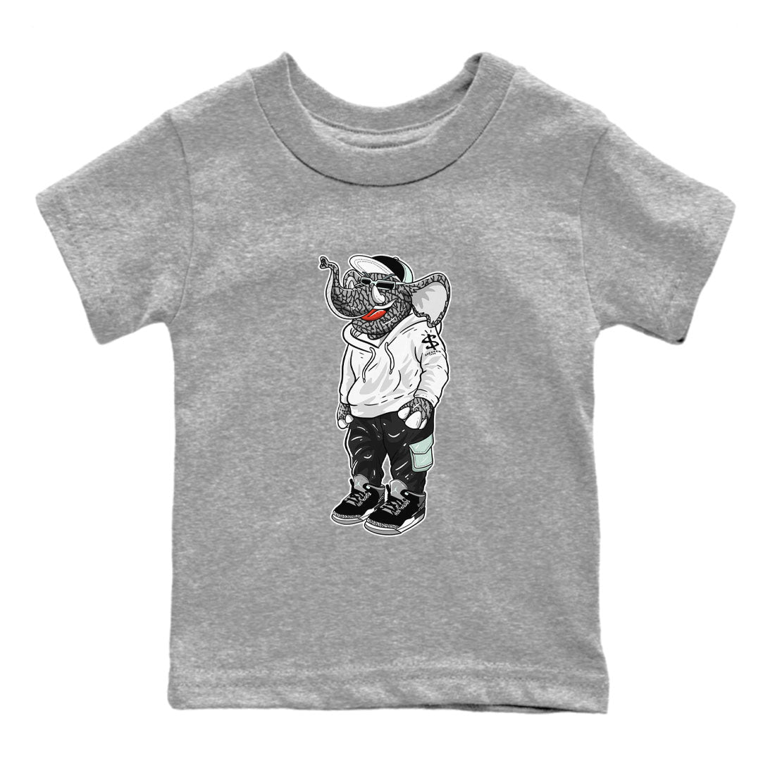 Air Jordan 3 Green Glow shirt to match jordans Sneakerhead Elephant sneaker tees Air Jordan 3 Green Glow Drip Gear Zone baby toddler Heather Grey 2 cotton Shirt