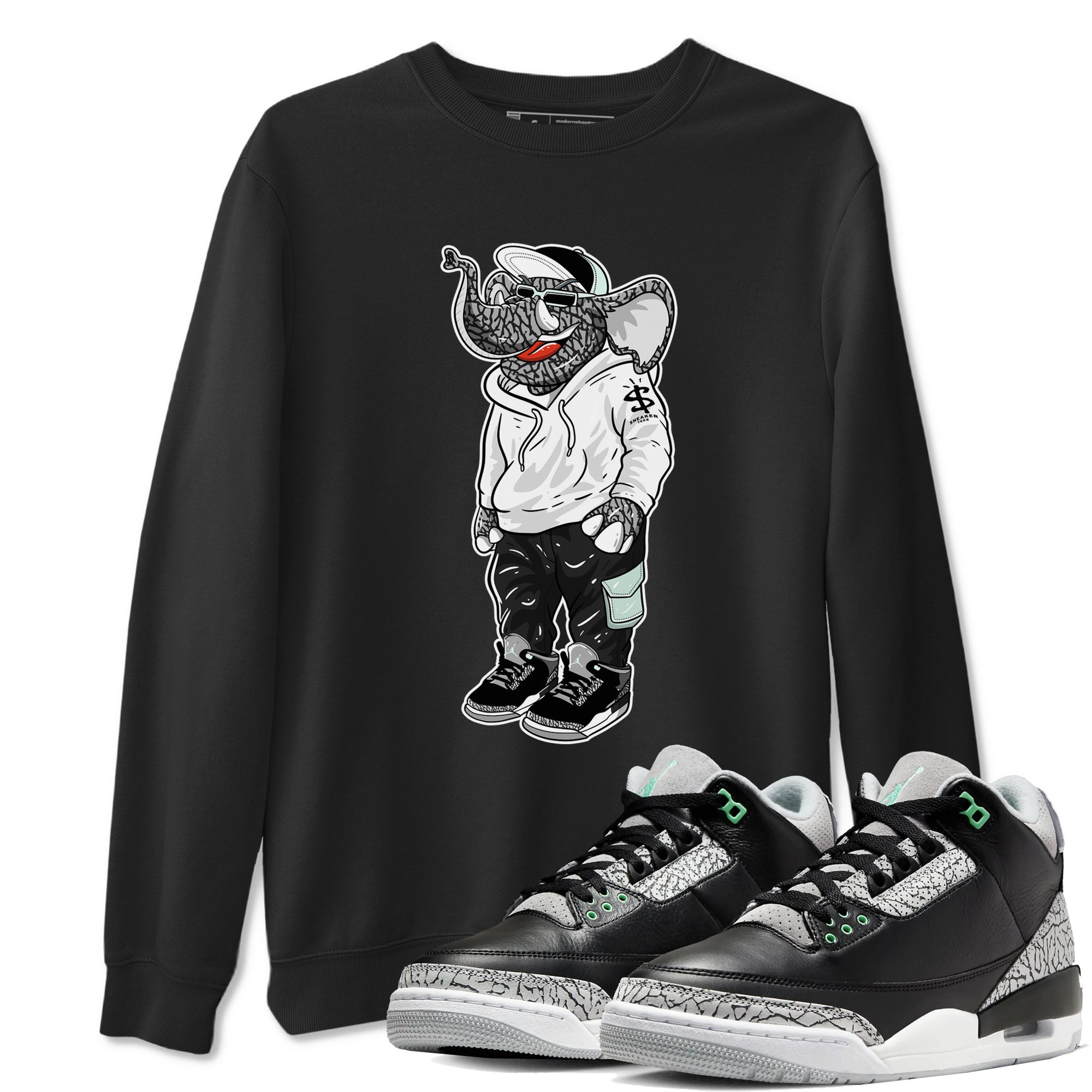Air Jordan 3 Green Glow shirt to match jordans Sneakerhead Elephant sneaker tees Air Jordan 3 Green Glow Drip Gear Zone unisex cotton Black 1 crew neck shirt