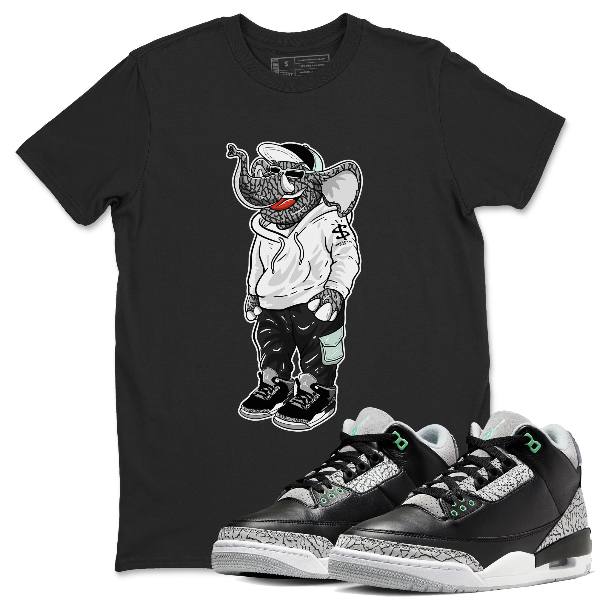Air Jordan 3 Green Glow shirt to match jordans Sneakerhead Elephant sneaker tees Air Jordan 3 Green Glow Drip Gear Zone unisex cotton Black 1 crew neck shirt