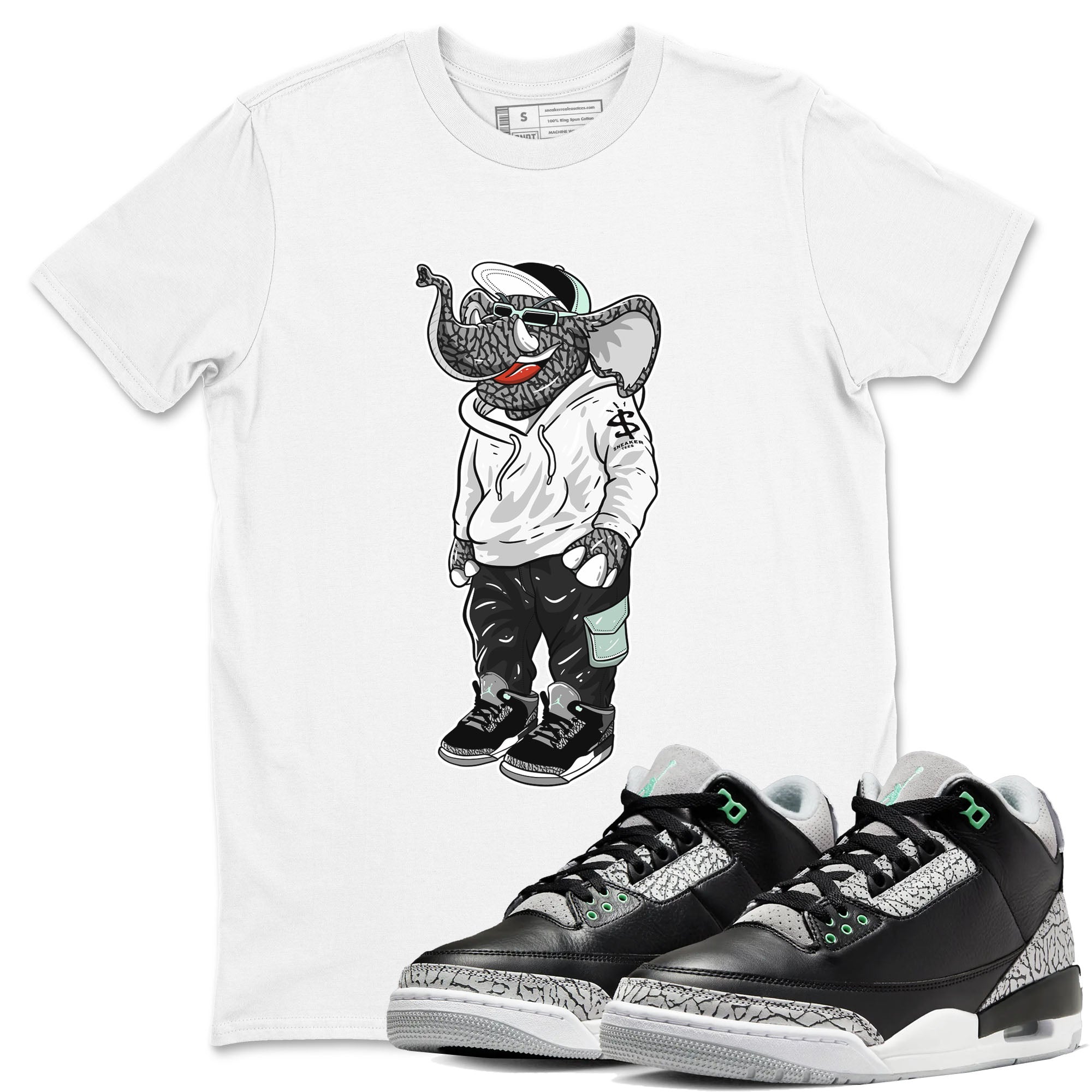 Air Jordan 3 Green Glow shirt to match jordans Sneakerhead Elephant sneaker tees Air Jordan 3 Green Glow Drip Gear Zone unisex cotton White 1 crew neck shirt