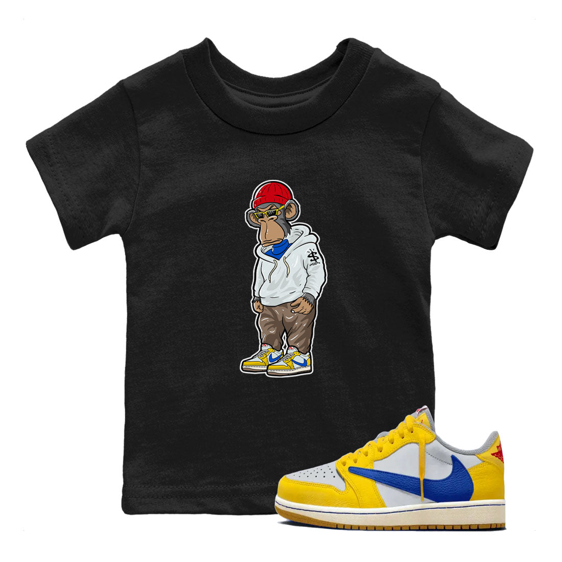 Air Jordan 1 Low x Travis Scott x Canary shirt to match jordans Sneakerhead Monkey sneaker tees Air Jordan 1 Travis Scott Canary Streetwear Brand Drip Gear Zone baby toddler Black 1 cotton Shirt