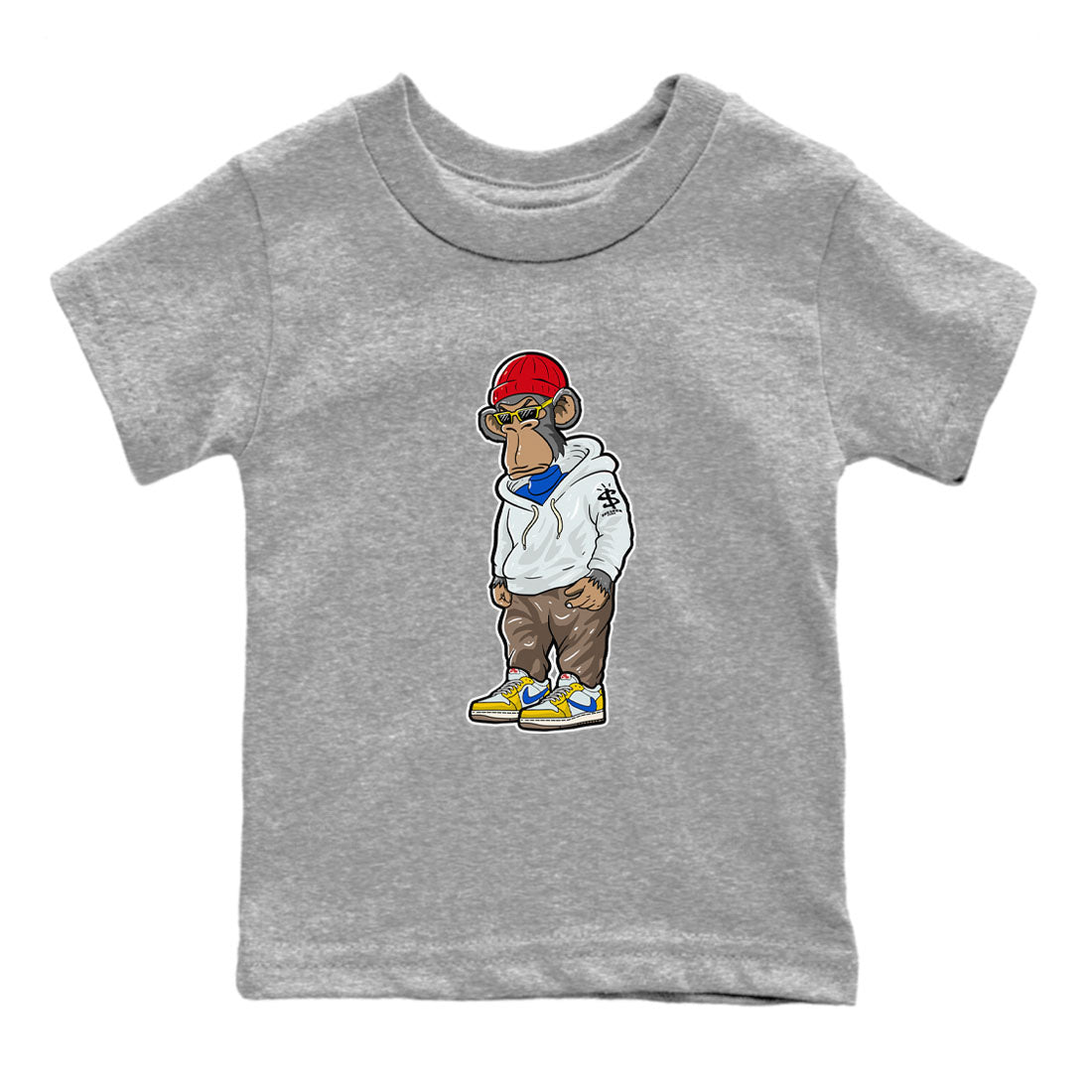 Air Jordan 1 Low x Travis Scott x Canary shirt to match jordans Sneakerhead Monkey sneaker tees Air Jordan 1 Travis Scott Canary Streetwear Brand Drip Gear Zone baby toddler Heather Grey 2 cotton Shirt