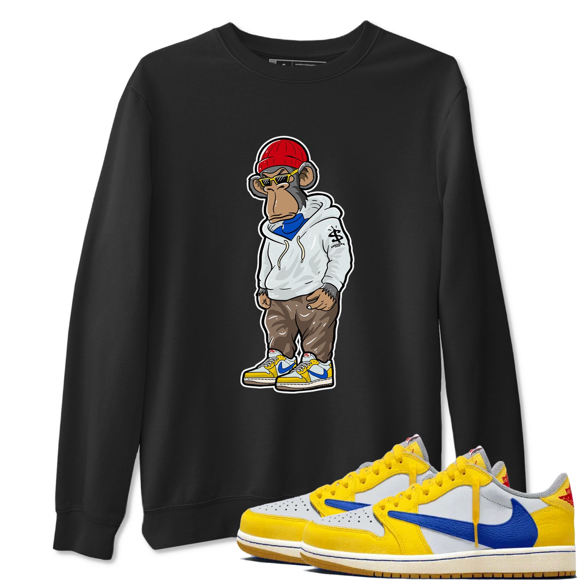 Air Jordan 1 Low x Travis Scott x Canary shirt to match jordans Sneakerhead Monkey sneaker tees AJ1 Travis Scott Canary Streetwear Brand Drip Gear Zone unisex cotton Black 1 crew neck shirt