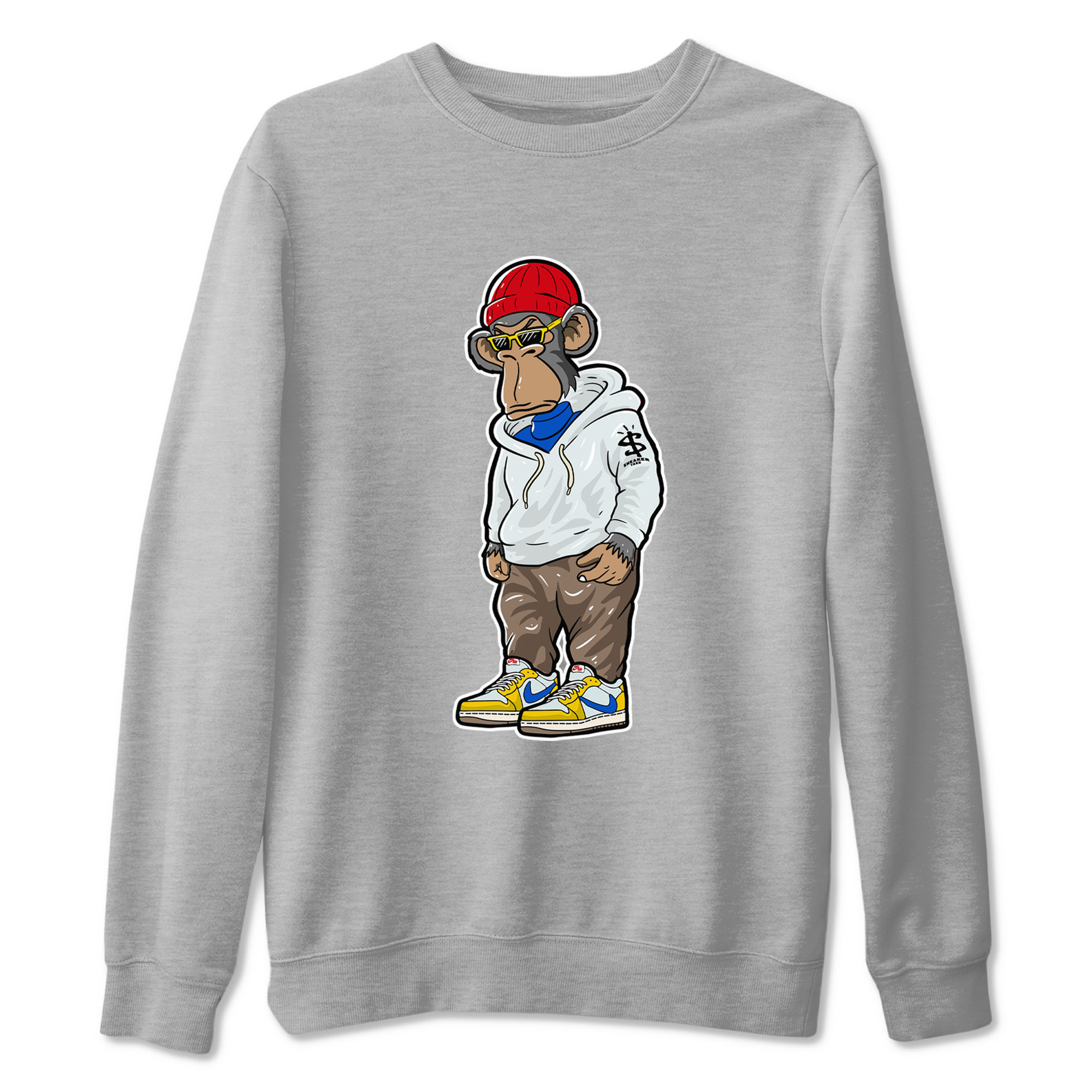 Air Jordan 1 Low x Travis Scott x Canary shirt to match jordans Sneakerhead Monkey sneaker tees AJ1 Travis Scott Canary Streetwear Brand Drip Gear Zone unisex cotton Heather Grey 2 crew neck shirt