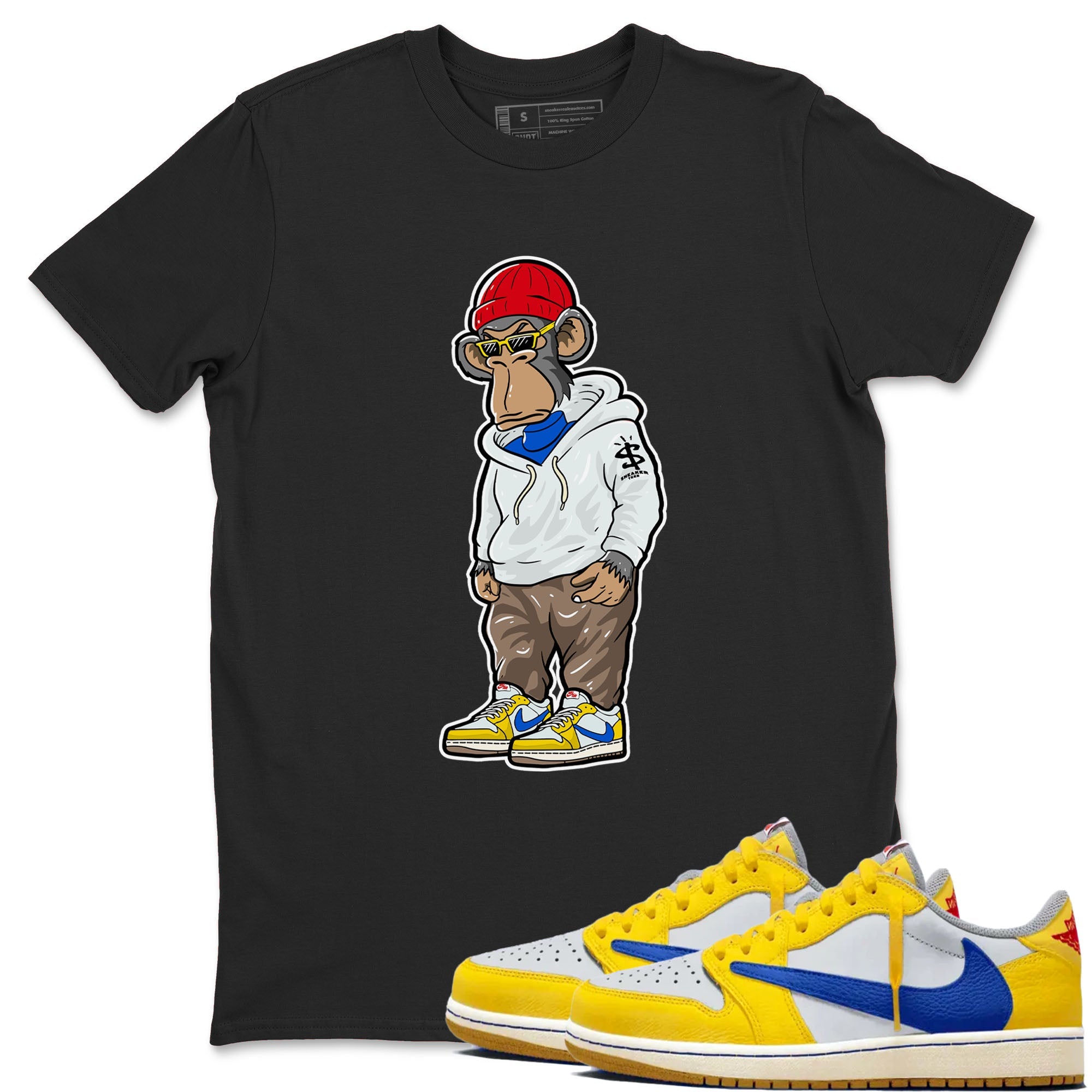 Air Jordan 1 Low x Travis Scott x Canary shirt to match jordans Sneakerhead Monkey sneaker tees AJ1 Travis Scott Canary Streetwear Brand Drip Gear Zone unisex cotton Black 1 crew neck shirt