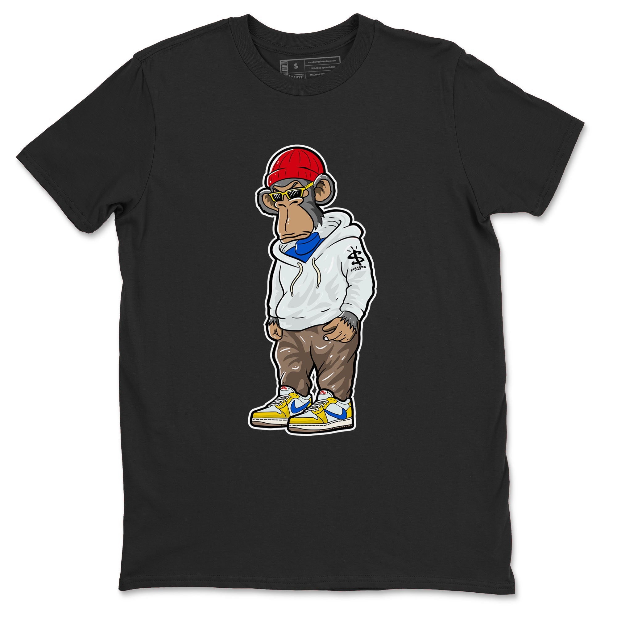 Air Jordan 1 Low x Travis Scott x Canary shirt to match jordans Sneakerhead Monkey sneaker tees AJ1 Travis Scott Canary Streetwear Brand Drip Gear Zone unisex cotton Black 2 crew neck shirt