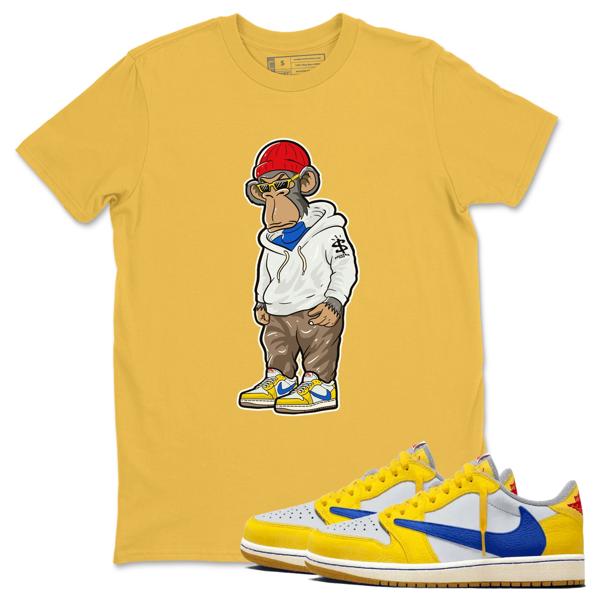 Air Jordan 1 Low x Travis Scott x Canary shirt to match jordans Sneakerhead Monkey sneaker tees AJ1 Travis Scott Canary Streetwear Brand Drip Gear Zone unisex cotton Daisy 1 crew neck shirt
