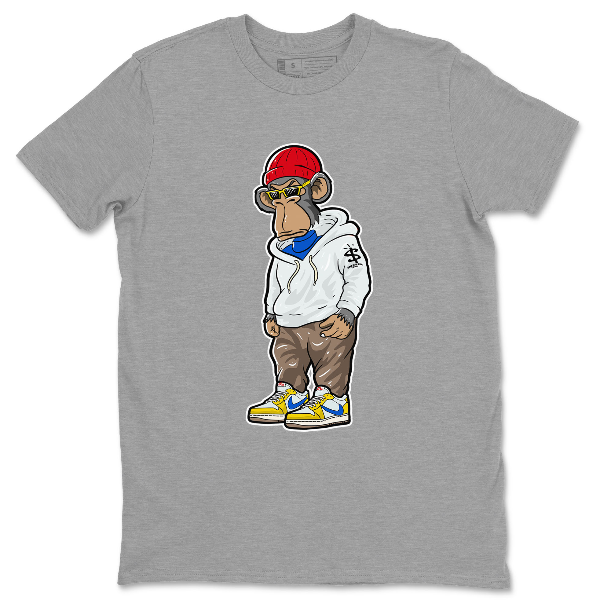 Air Jordan 1 Low x Travis Scott x Canary shirt to match jordans Sneakerhead Monkey sneaker tees AJ1 Travis Scott Canary Streetwear Brand Drip Gear Zone unisex cotton Heather Grey 2 crew neck shirt