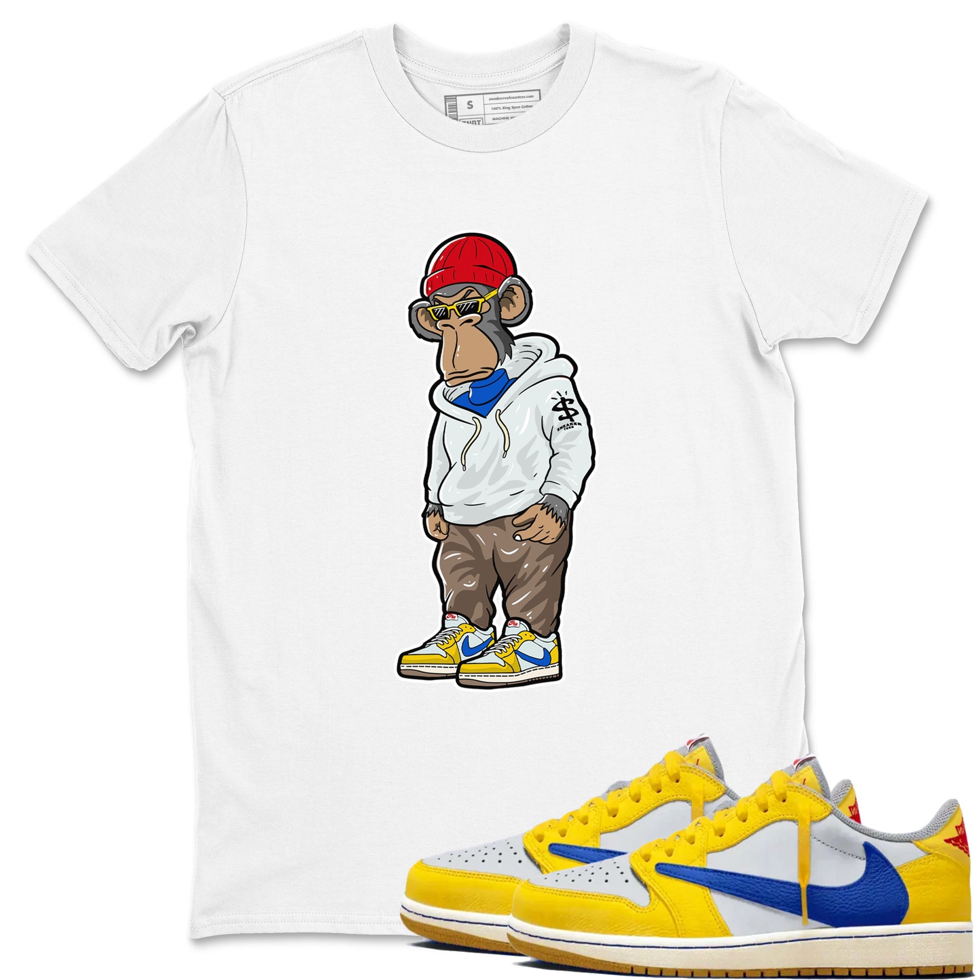 Air Jordan 1 Low x Travis Scott x Canary shirt to match jordans Sneakerhead Monkey sneaker tees AJ1 Travis Scott Canary Streetwear Brand Drip Gear Zone unisex cotton White 1 crew neck shirt