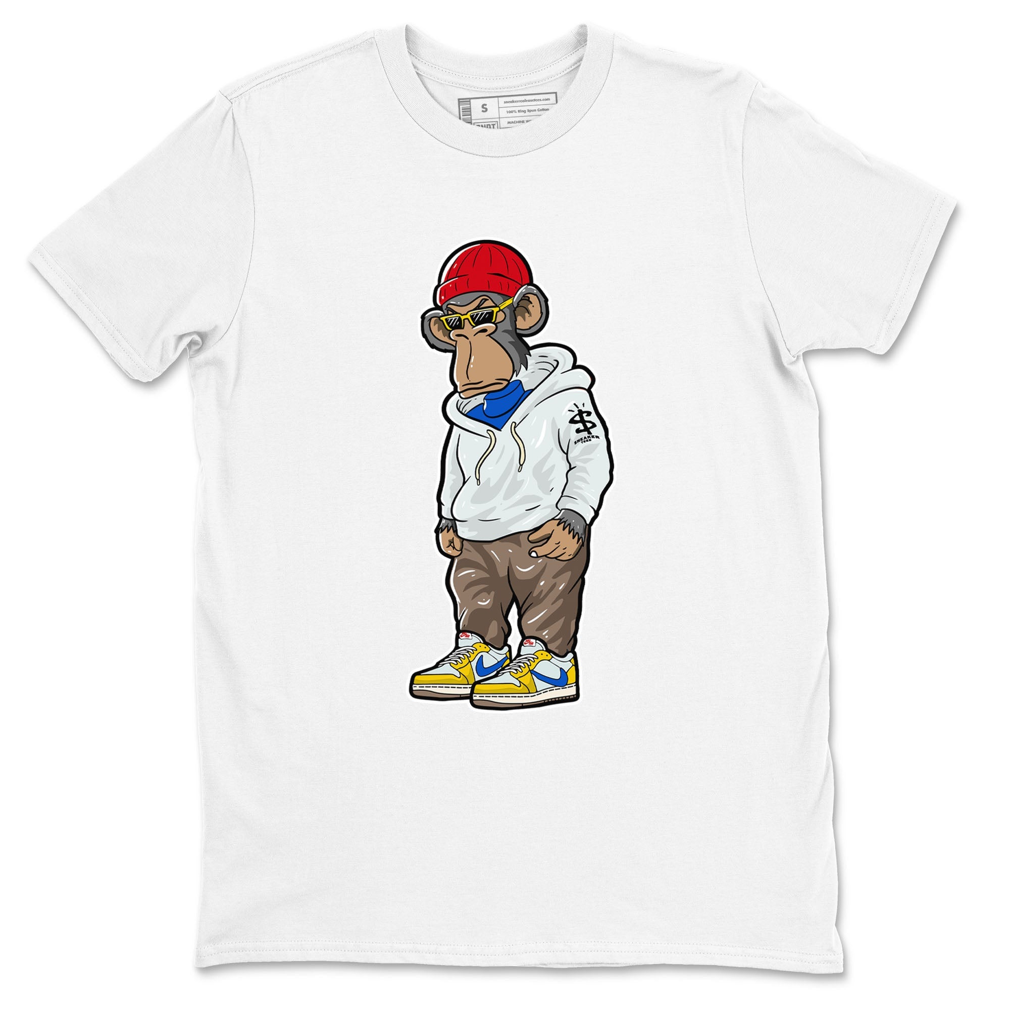 Air Jordan 1 Low x Travis Scott x Canary shirt to match jordans Sneakerhead Monkey sneaker tees AJ1 Travis Scott Canary Streetwear Brand Drip Gear Zone unisex cotton White 2 crew neck shirt