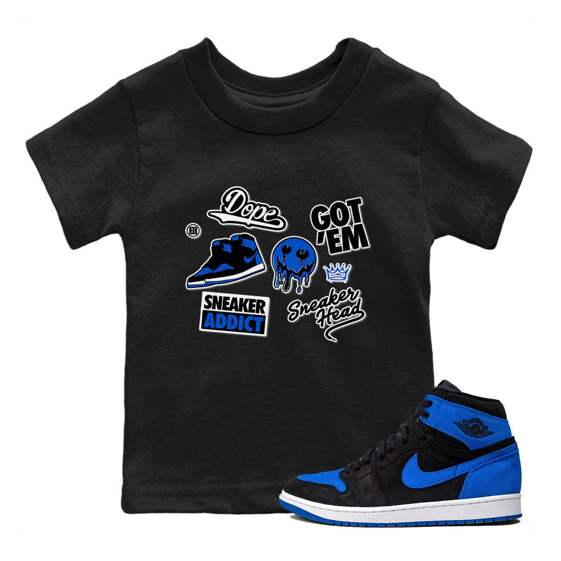 Jordan 1 Retro High OG Royal Reimagined shirt to match jordans Sneakerhead Sticker sneaker matching tees Air Jordan 1 Royal Reimagined Drip Gear Zone Baby Toddler Black 1 T-Shirt