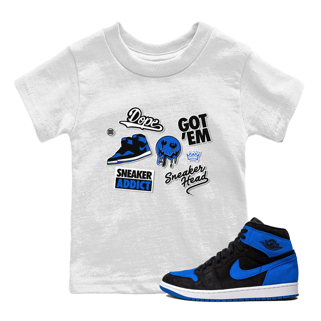 Jordan 1 Retro High OG Royal Reimagined shirt to match jordans Sneakerhead Sticker sneaker matching tees Air Jordan 1 Royal Reimagined Drip Gear Zone Baby Toddler White 1 T-Shirt