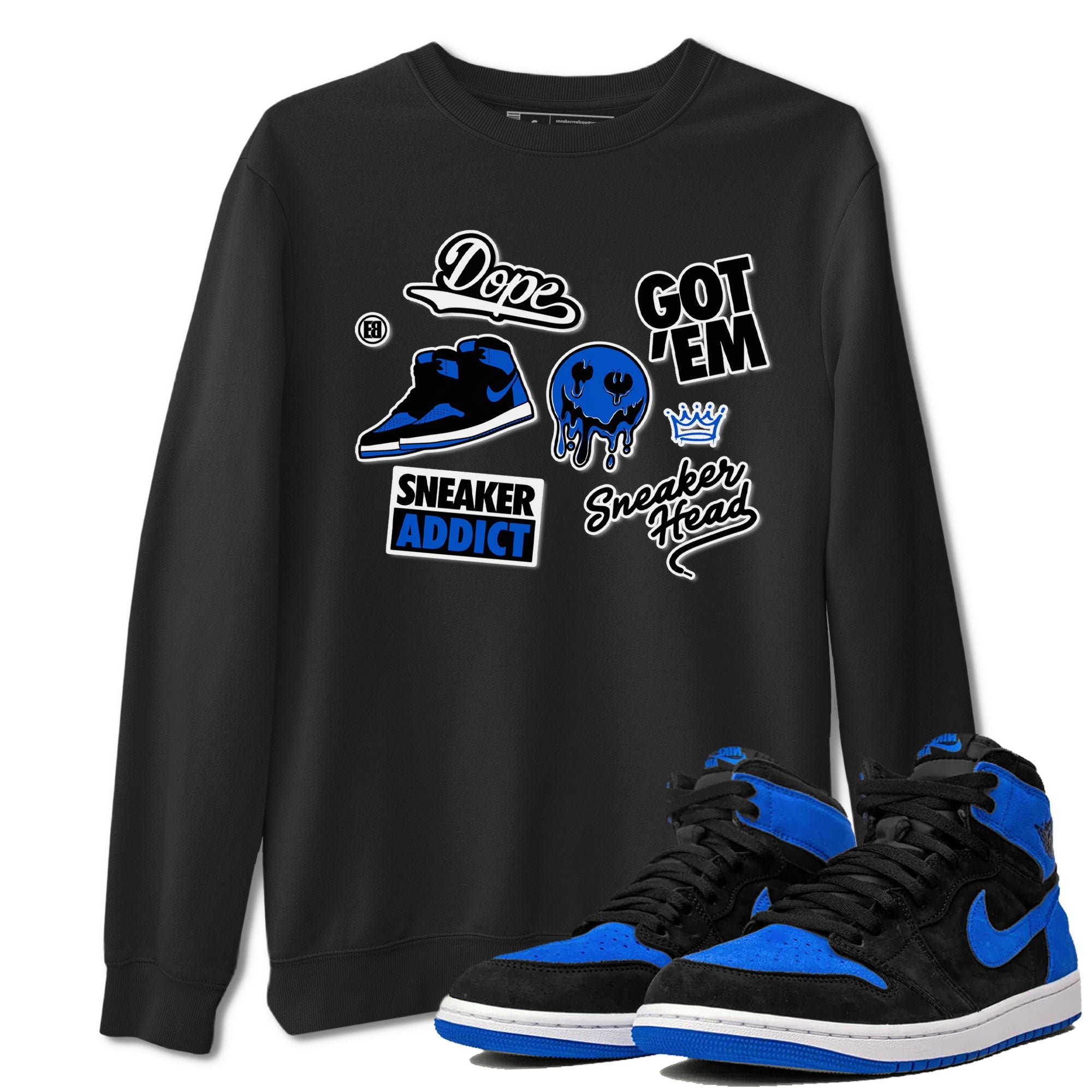Jordan 1 Retro High OG Royal Reimagined shirt to match jordans Sneakerhead Sticker sneaker matching tees Air Jordan 1 Royal Reimagined Drip Gear Zone Unisex Black 1 T-Shirt