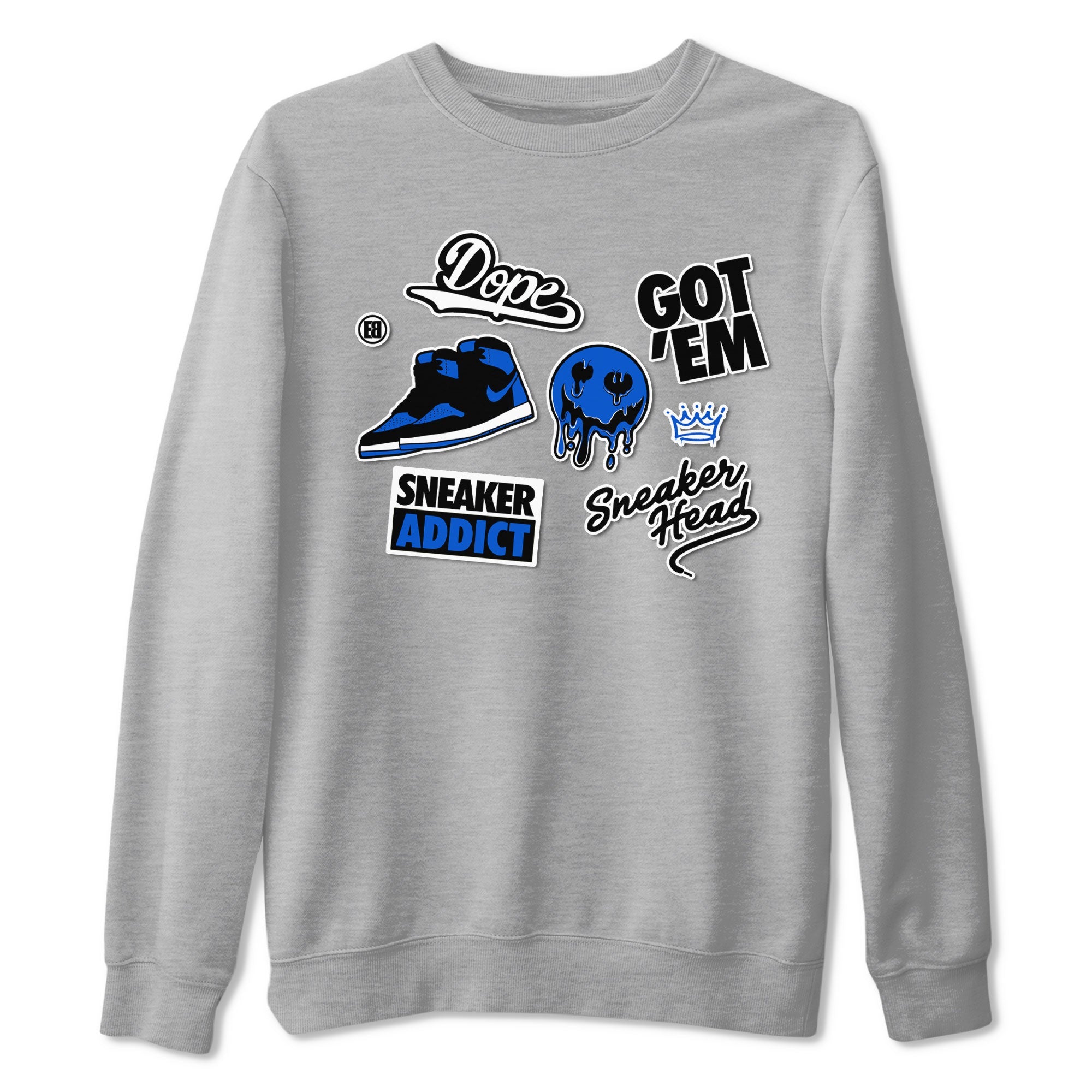 Jordan 1 Retro High OG Royal Reimagined shirt to match jordans Sneakerhead Sticker sneaker matching tees Air Jordan 1 Royal Reimagined Drip Gear Zone Unisex Heather Grey 2 T-Shirt