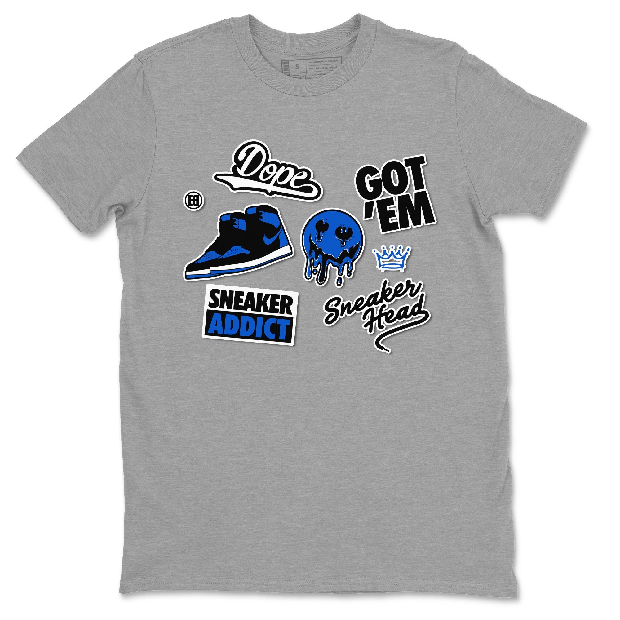Jordan 1 Retro High OG Royal Reimagined shirt to match jordans Sneakerhead Sticker sneaker matching tees Air Jordan 1 Royal Reimagined Drip Gear Zone Unisex Heather Grey 2 T-Shirt