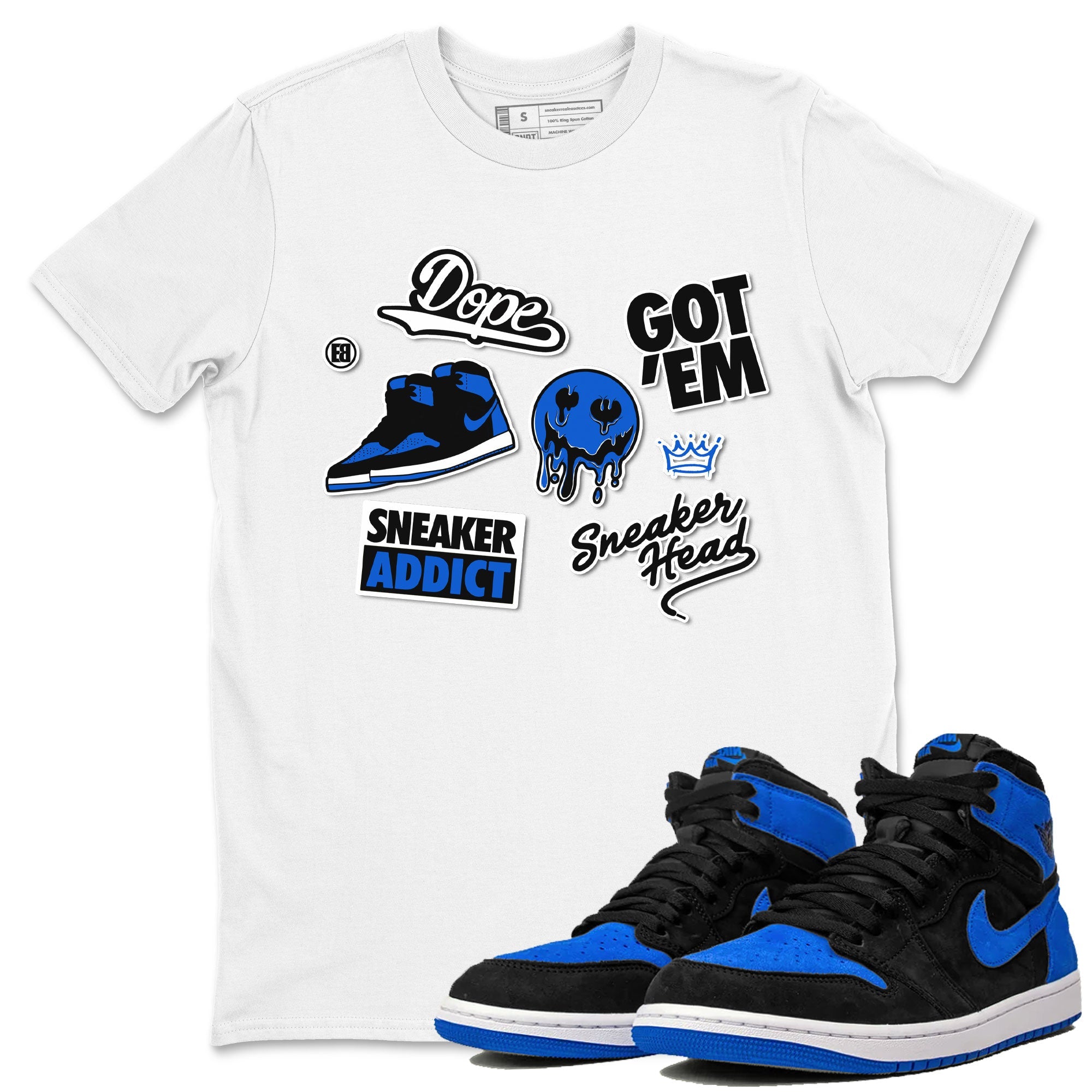 Jordan 1 Retro High OG Royal Reimagined shirt to match jordans Sneakerhead Sticker sneaker matching tees Air Jordan 1 Royal Reimagined Drip Gear Zone Unisex White 1 T-Shirt