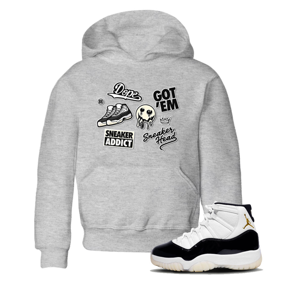 Jordan Rero 11 Gratitude shirt to match jordans Sneakerhead Sticker sneaker matching tees Air Jordan 11 Gratitude Drip Gear Zone Baby Toddler Heather Grey 1 T-Shirt