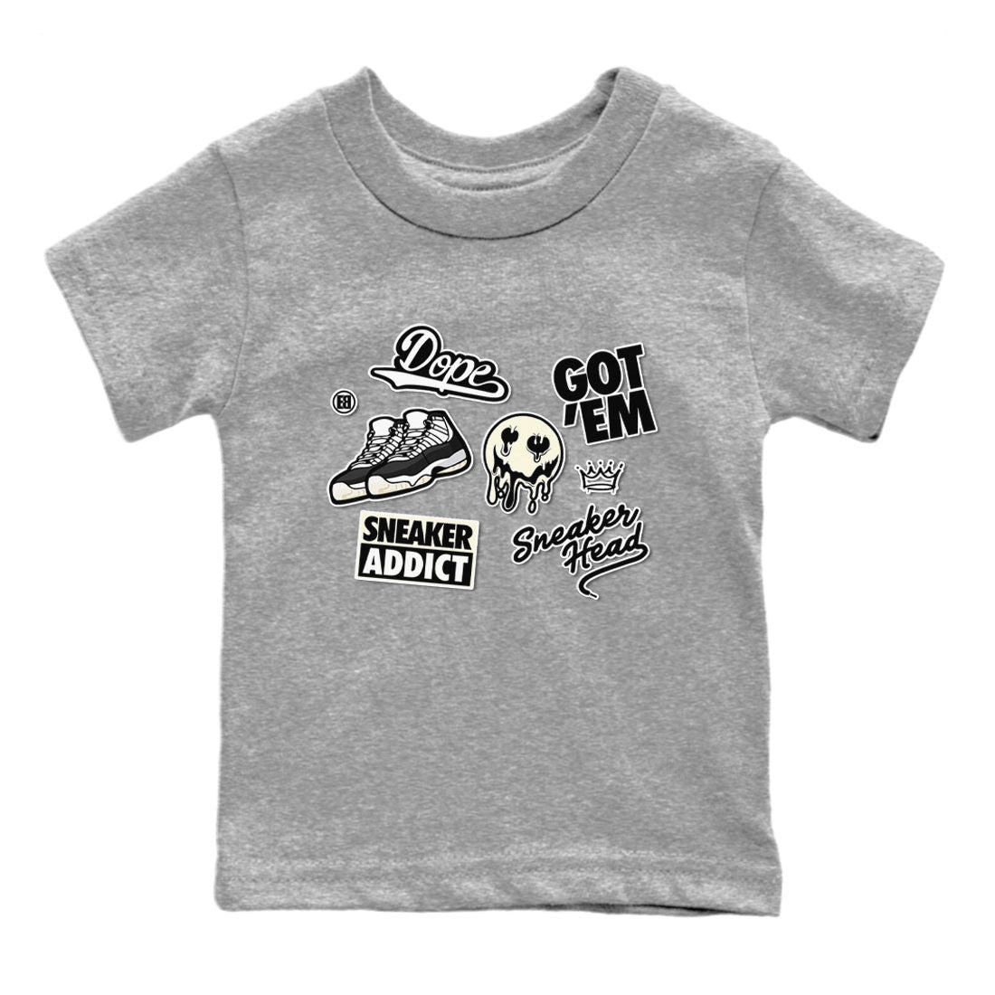 Jordan Rero 11 Gratitude shirt to match jordans Sneakerhead Sticker sneaker matching tees Air Jordan 11 Gratitude Drip Gear Zone Baby Toddler Heather Grey 2 T-Shirt