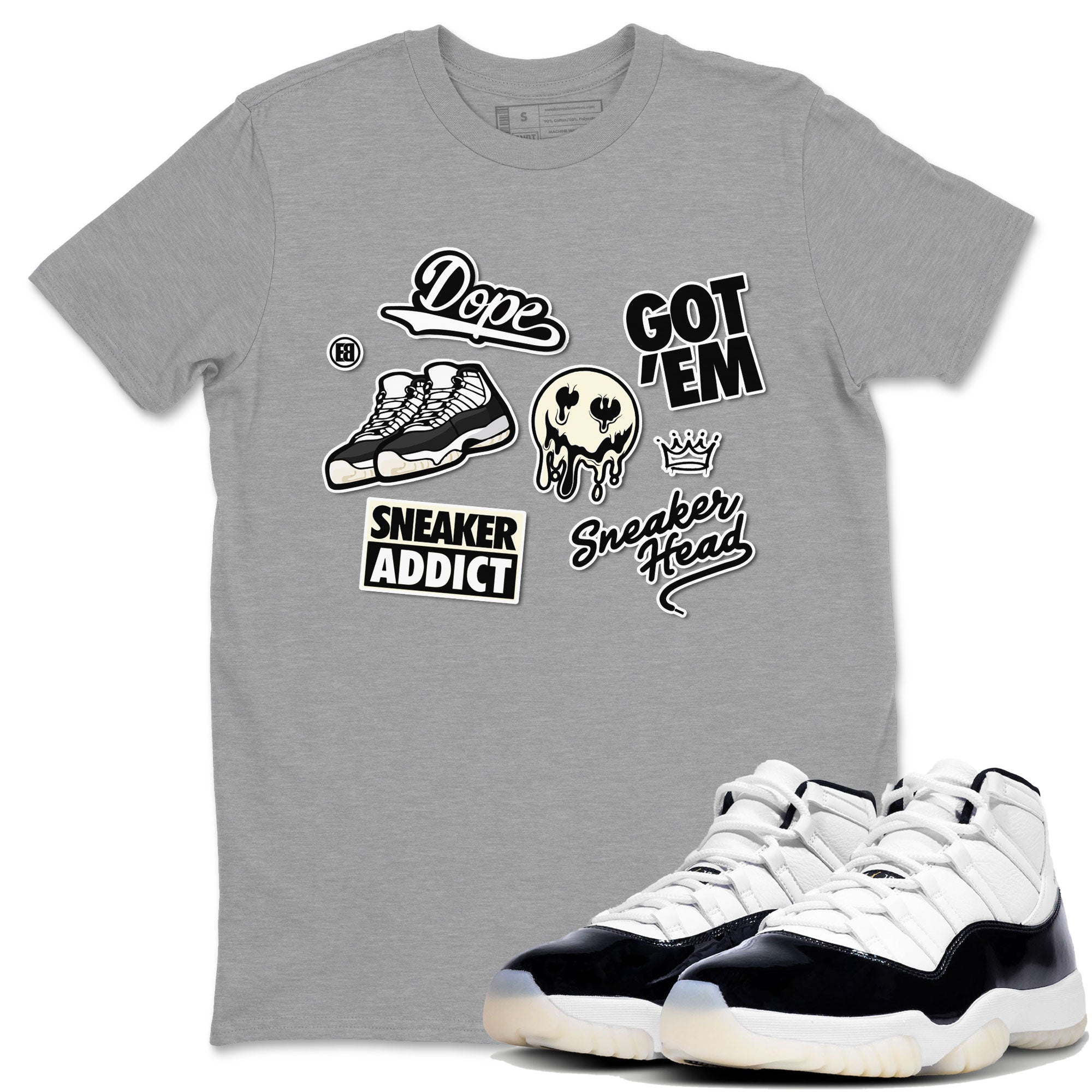 Jordan Rero 11 Gratitude shirt to match jordans Sneakerhead Sticker sneaker matching tees Air Jordan 11 Gratitude Drip Gear Zone Unisex Heather Grey 1 T-Shirt